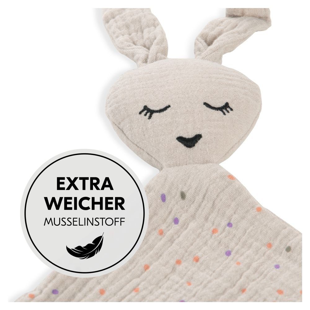 Hauck Schnuffeltuch N Animals Beige Cuddle Dots, Baby Kuscheltuch - Schmusetuch Play Rabbit
