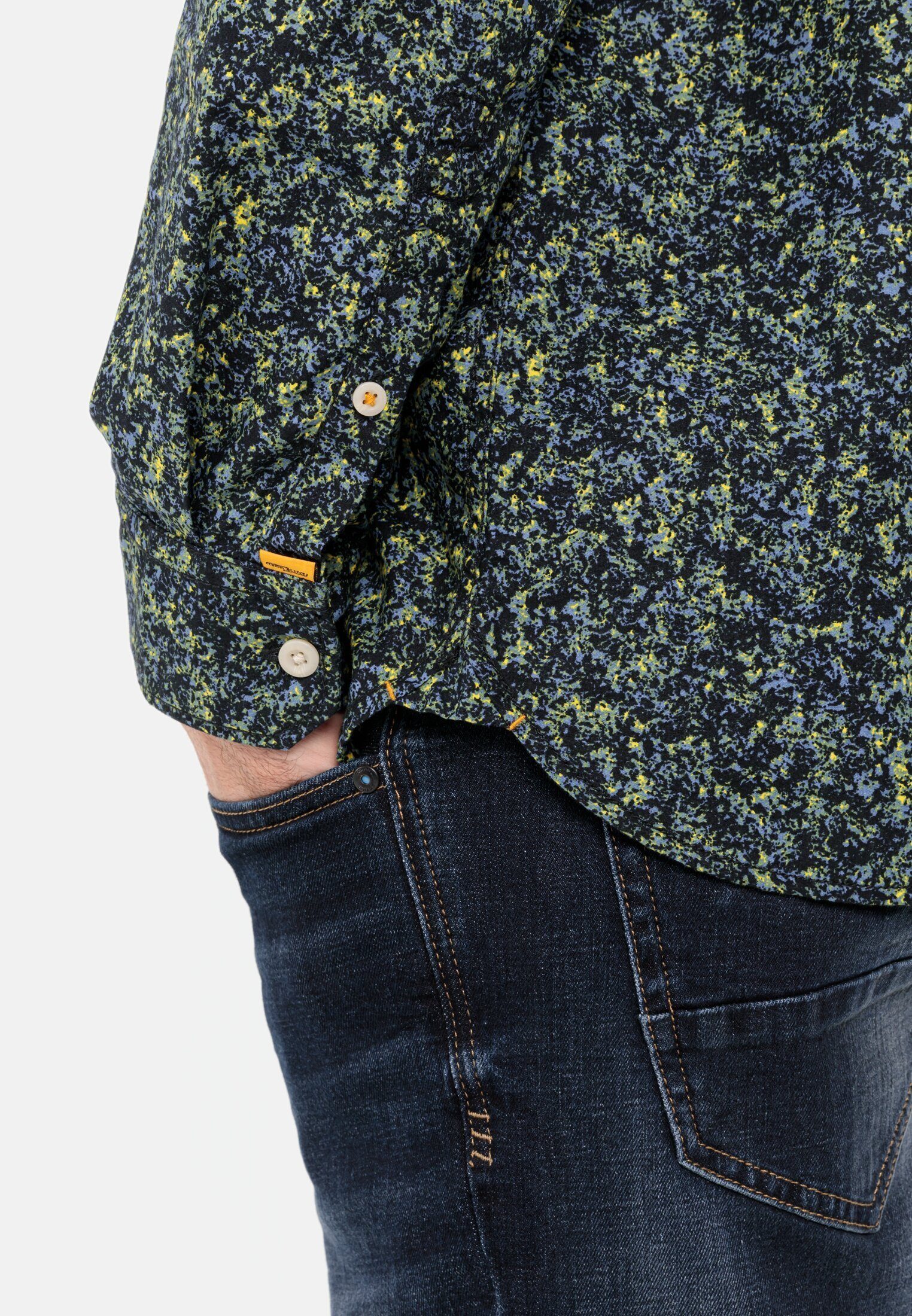 camel active Langarmhemd mit Allover-Print Langarm Button-Down Button-Down