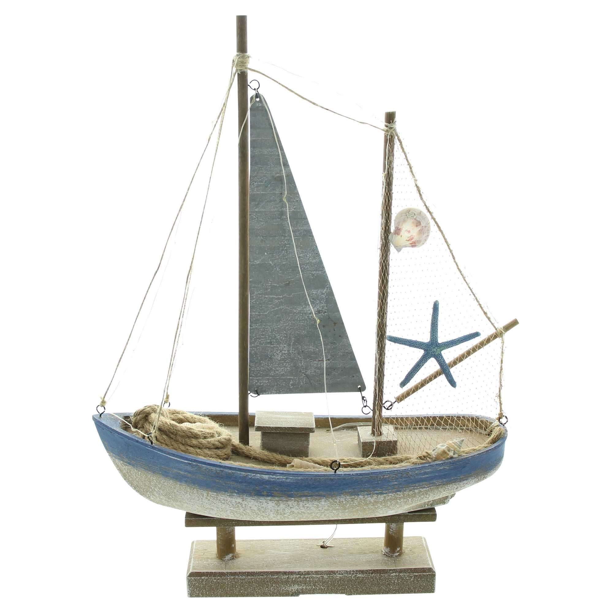Dekoleidenschaft LED-Dekofigur "Segelschiff" Deko aus Holz im Shabby Look, Dekofigur, Boot, Segelboot, 48 cm hoch, maritime Leuchtdeko, Holzboot, Holzschiff, Dekoschiff