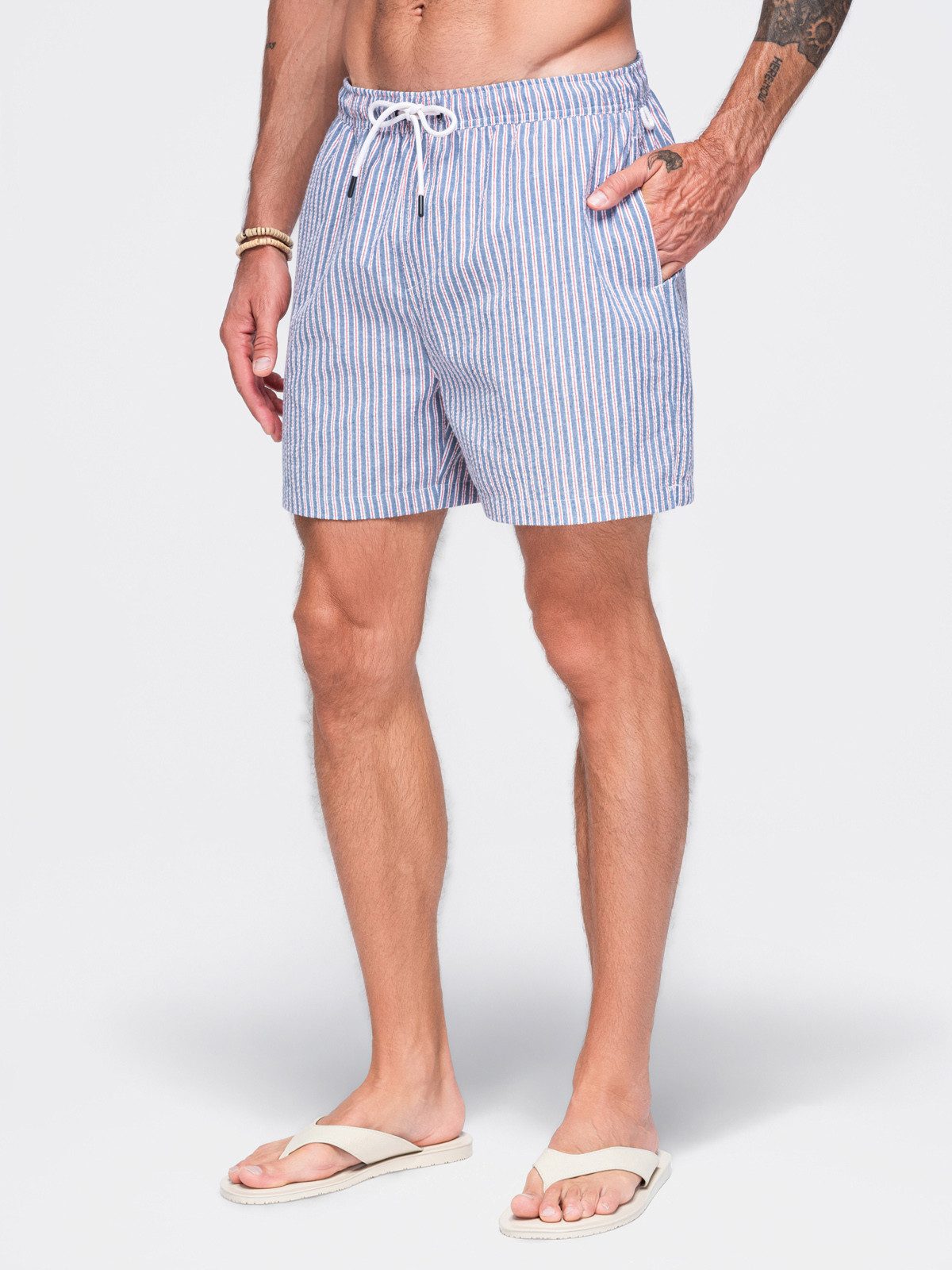 OMBRE Badeshorts Herren Badeshorts mit elastischem Bund und Streifenmuster Grau M/L (kein Set, 1-St) für Schwimmen – Bild 2 von 5