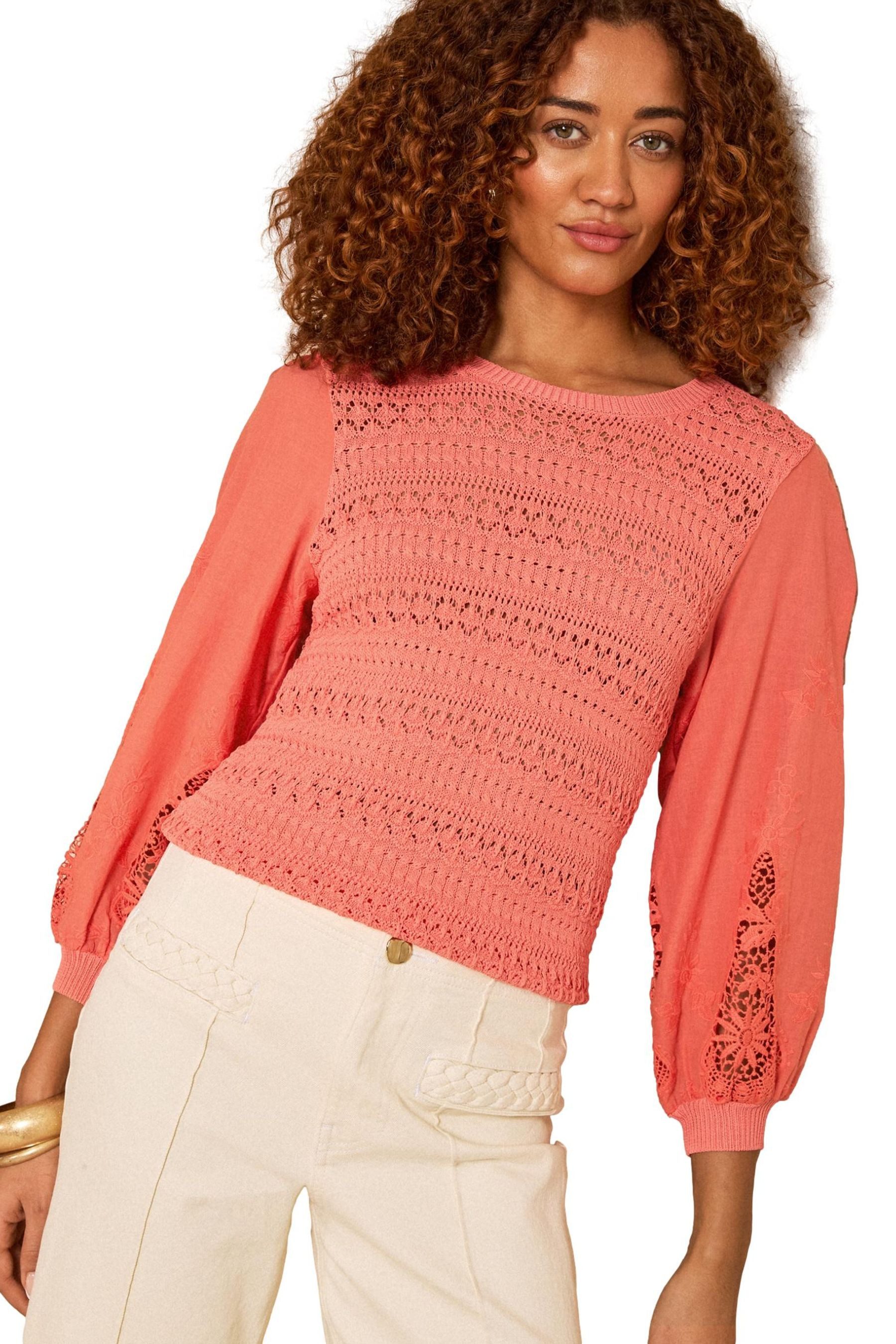 Love & Roses Strickpullover Love & Roses Strickoberteil mit Webstoff-Ärmel (1-tlg)