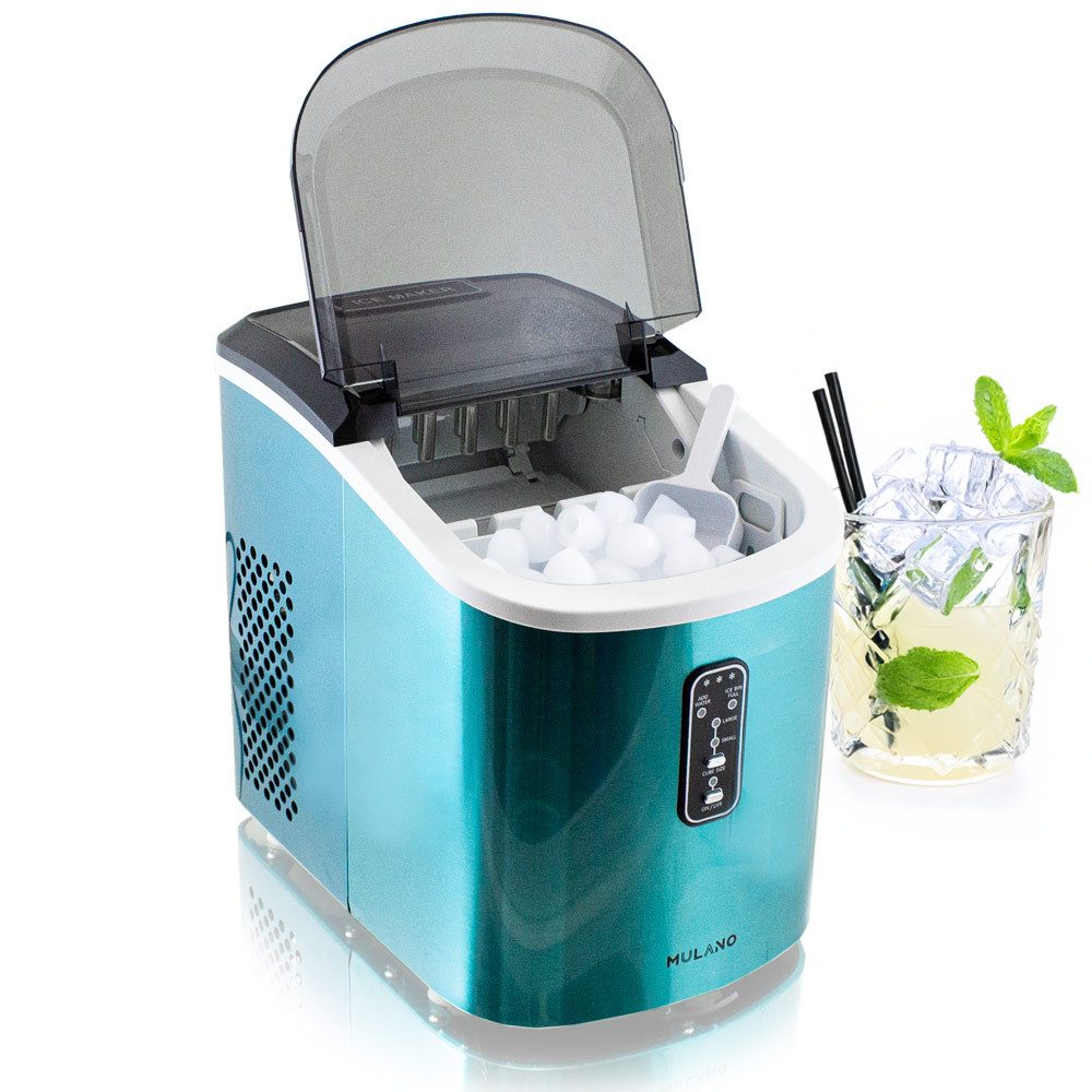 Mulano Elektrischer Eiswürfelbereiter Design Edelstahl Blau, mit transparentem Deckel MS-17107