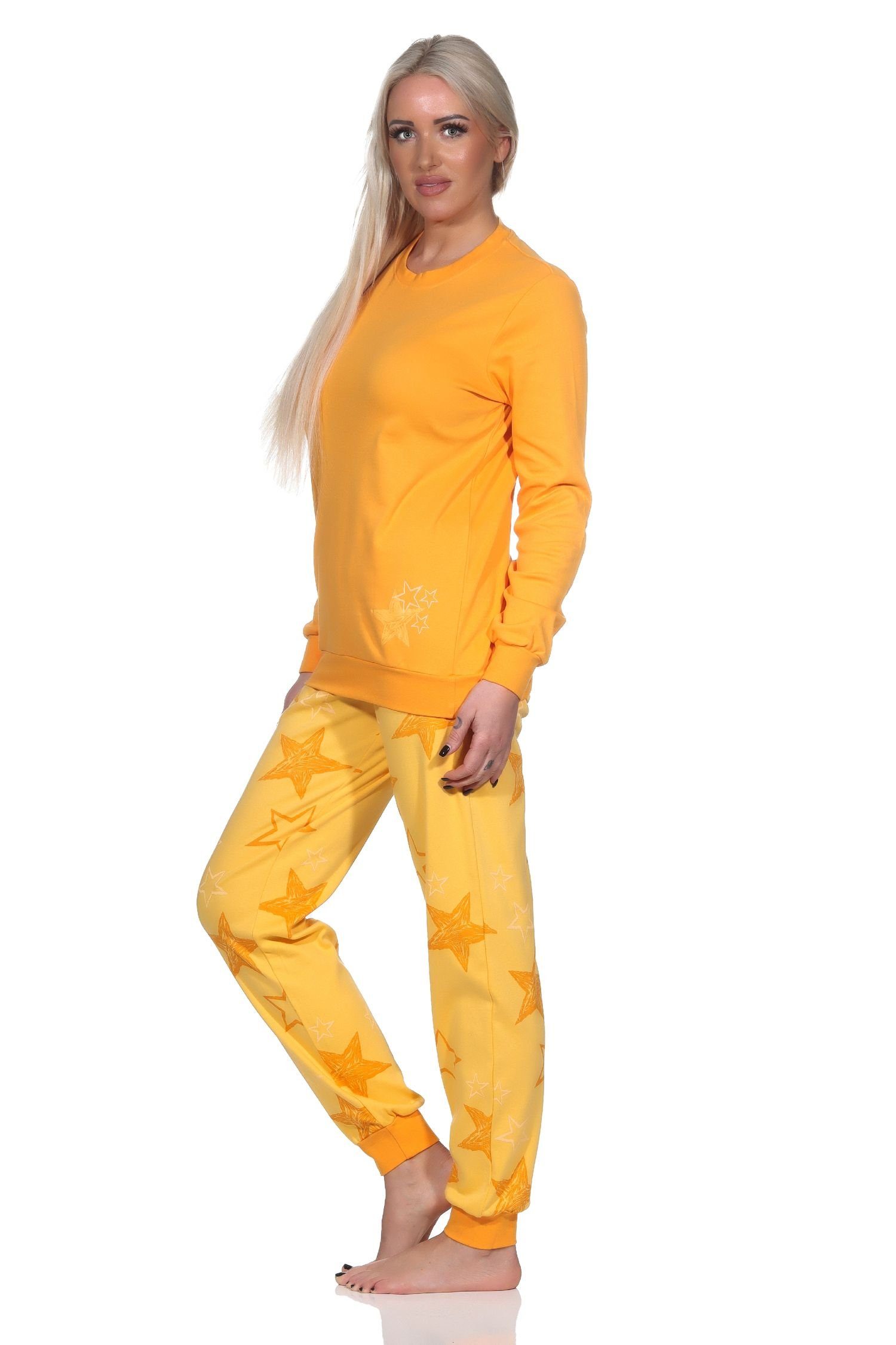 Normann Normann Optik Kuschel orange Qualität Damen Interlock Sterne Schlafanzug Pyjama in