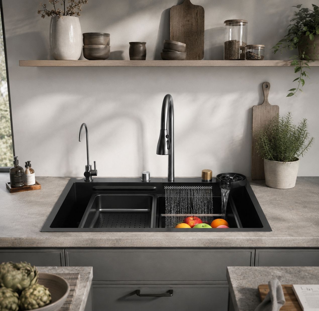 Faizee Home Edelstahlspüle Premium Küchenspüle Viele Farben Wasserfall Küchenarmatur Zubehör Set