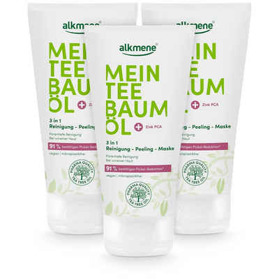 alkmene Körperpeeling 3x 3in1 Reinigung Peeling Maske 150 ml, Pickel Reduktion 91% bestätigt, 3-tlg.