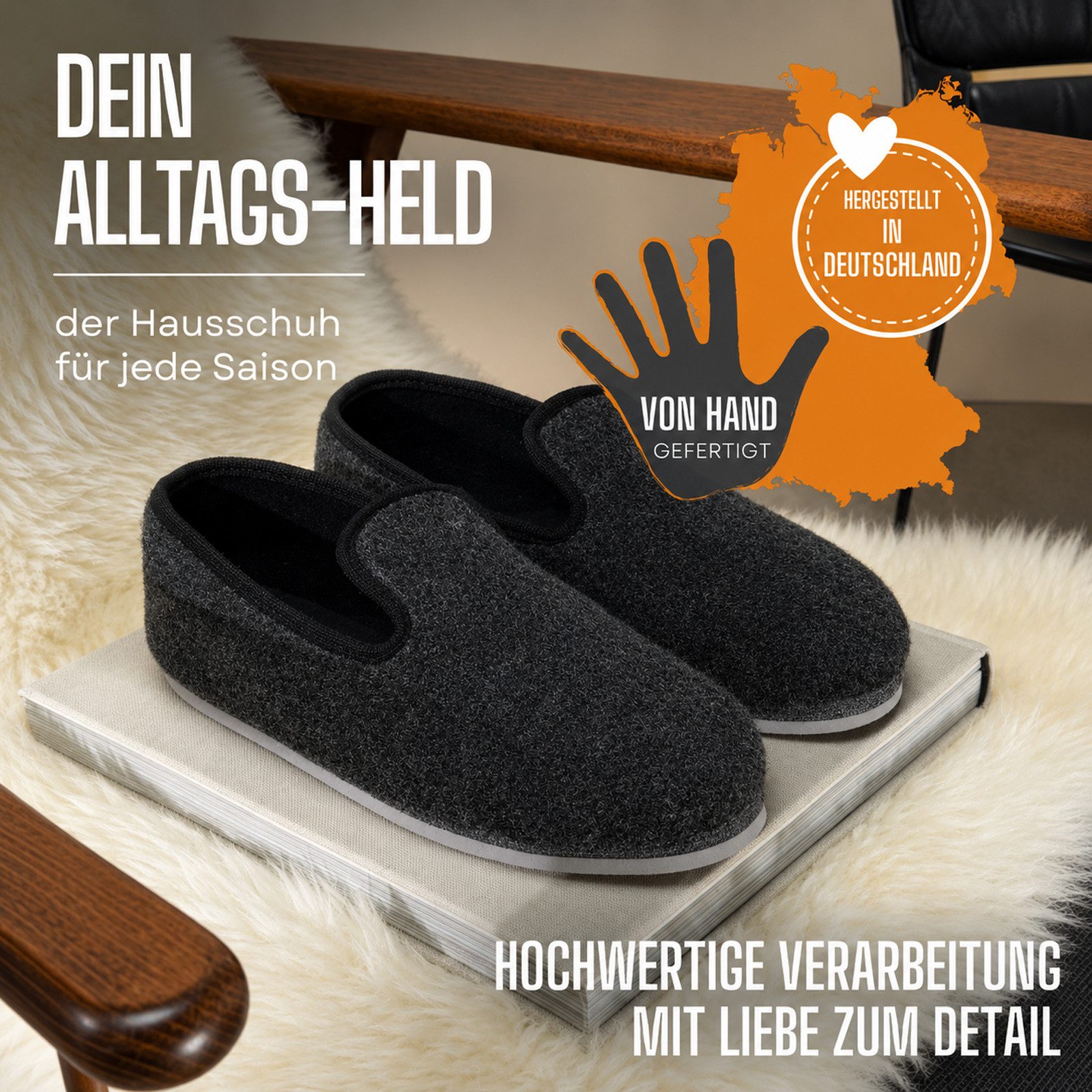Pantoffelmann Niedertreter Filzhausschuhe Herren Damen DDR Ostalgie Filzpantoffel Hausschuh (1 Paar) Filzpantoffeln, Gästepantoffel besonders leicht
