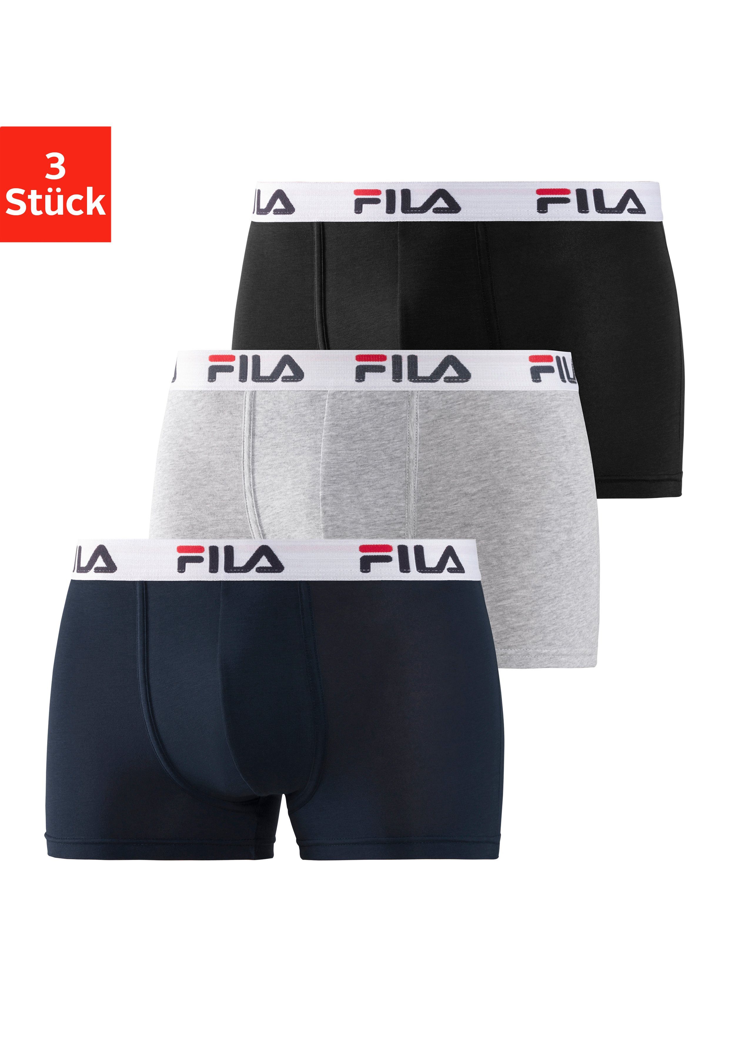 Fila Boxer (Packung, 3-St) mit Logo Schriftzug im Bund navy, grau-meliert, schwarz