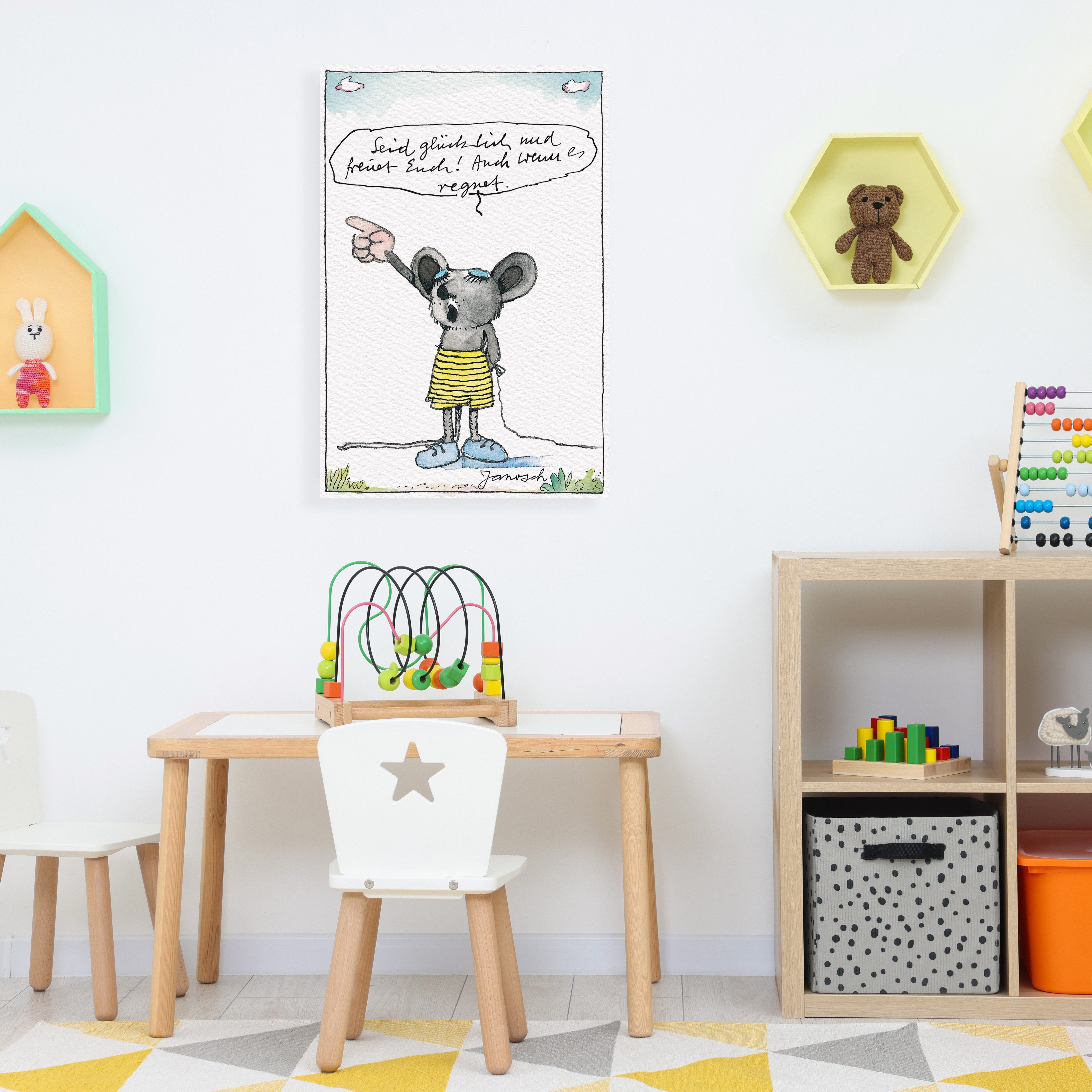 LuckyLinde Leinwandbild Die kleine Maus - Seid glücklich…, Figuren, Filmfiguren, Motivationsbilder, Mäuse, Schriftzug, Sprüche, Tiere, little star (1 St), Exklusive JANOSCH Kindermotive