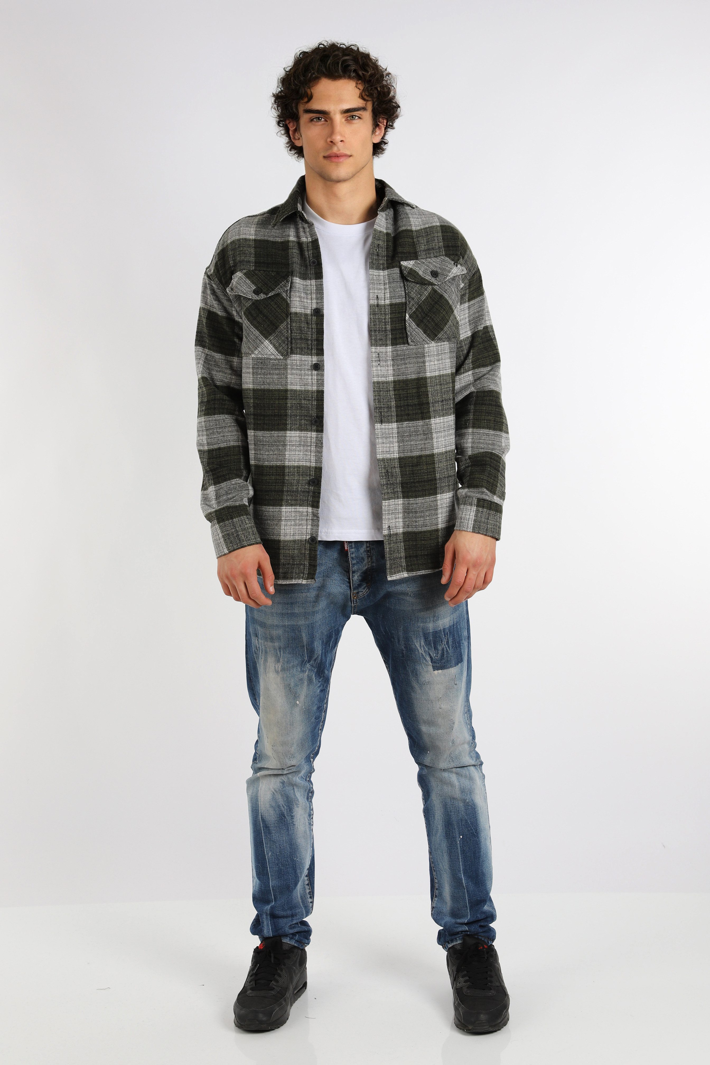 Megaman Jeans Flanellhemd Herren Holzfällerhemd Flanellhemd Kariert Freizeithemd Jacke Regular Langarm Kentkragen Holzfäller