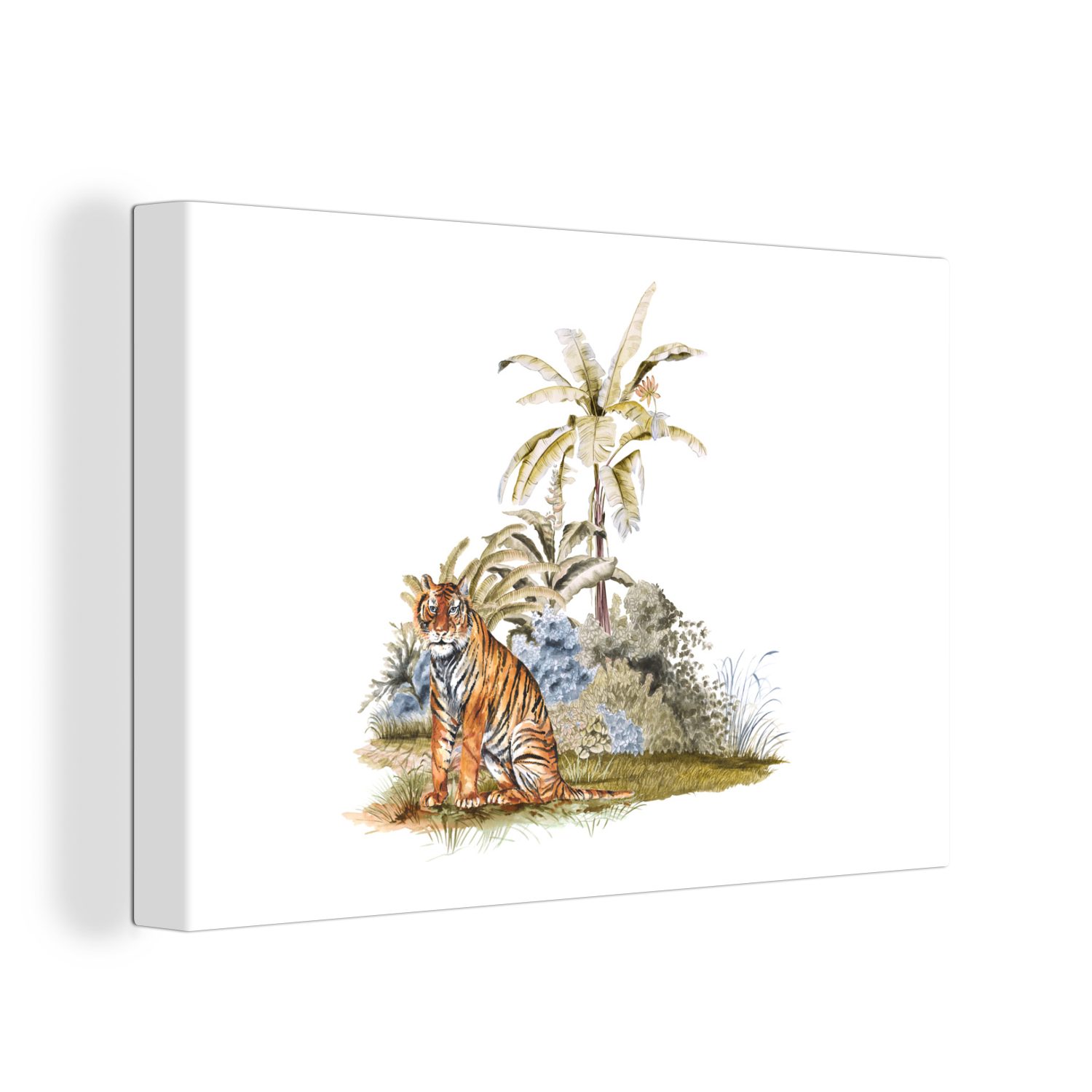 Leinwandbild Aufhängefertig, 30x20 cm Tiger OneMillionCanvasses® Wandbild Weiß, Wanddeko, - Baum (1 St), Leinwandbilder, -
