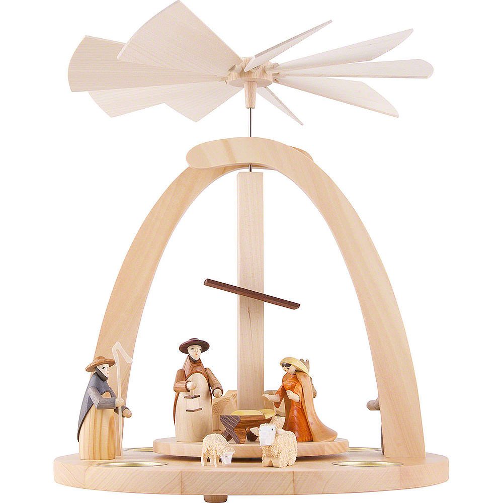 Seiffener Kunsthandwerk Theo Lorenz Weihnachtspyramide 1-stöckige Pyramide Krippenfiguren bunt (33cm) von Theo Lorenz Kunstha