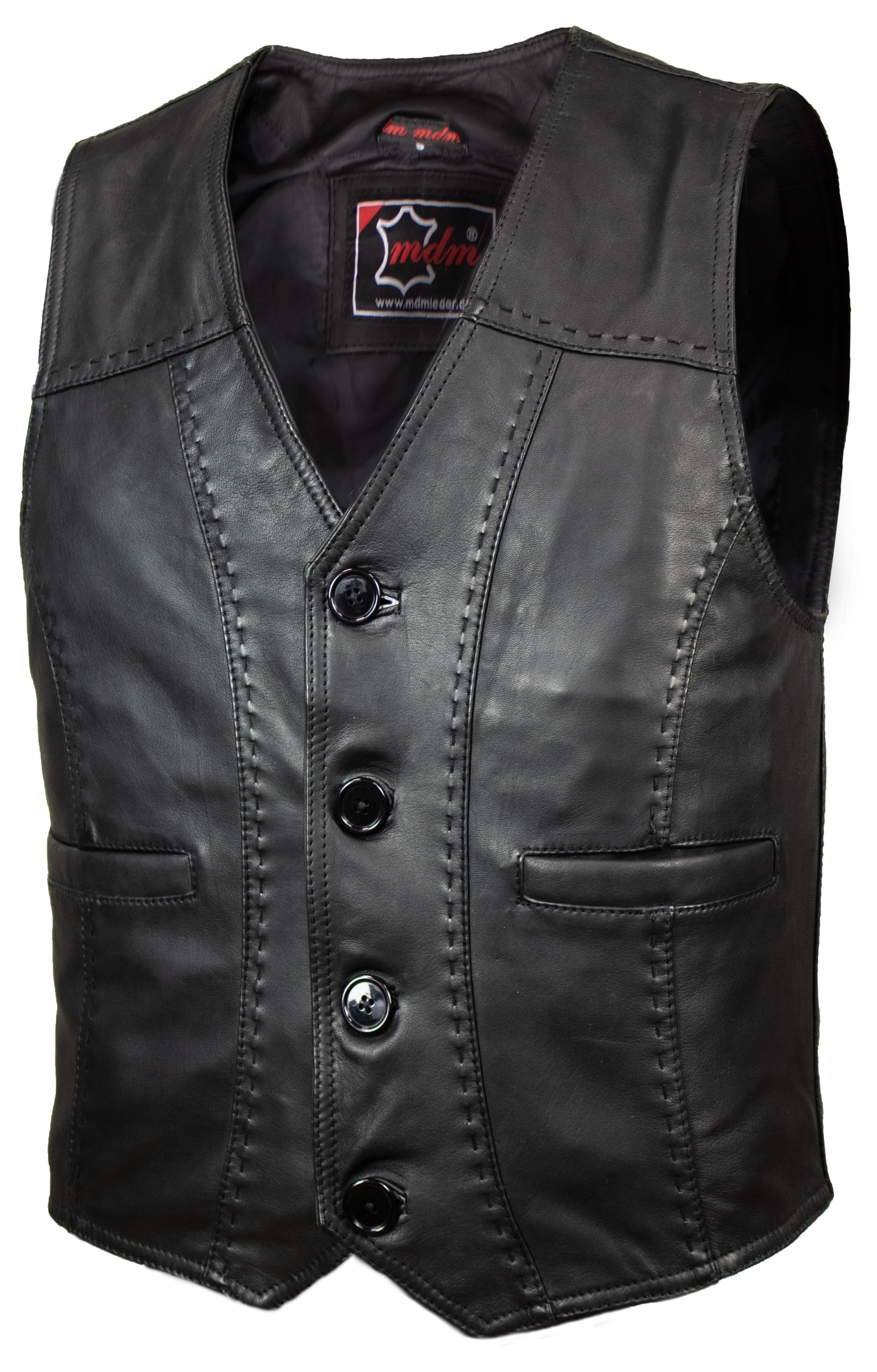 MDM Lederweste Klassische Herren Lederweste aus Lamm Nappa leder