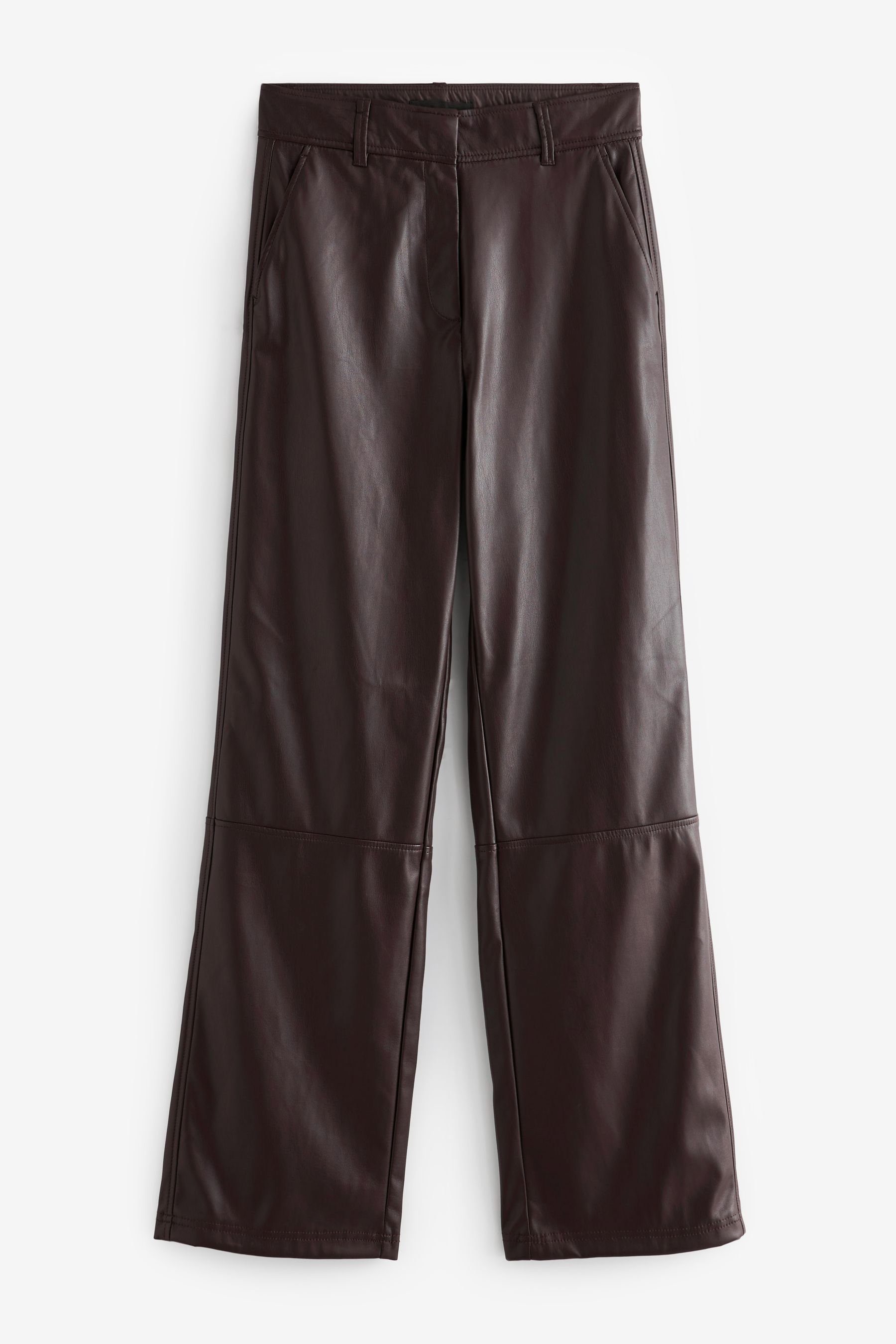 Next Lederimitathose Polyurethan-Hose mit weitem Beinschnitt (1-tlg) Chocolate Brown