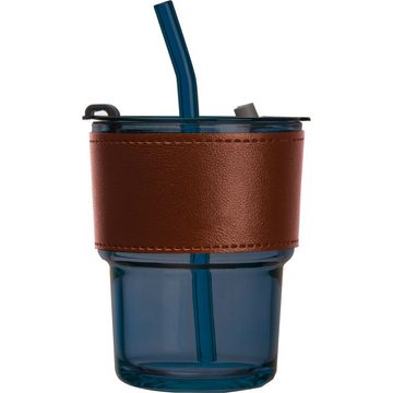 Macma Becher Farbiges Trinkglas mit Glasstrohhalm / Trinkbecher / Farbe; dunkelblau