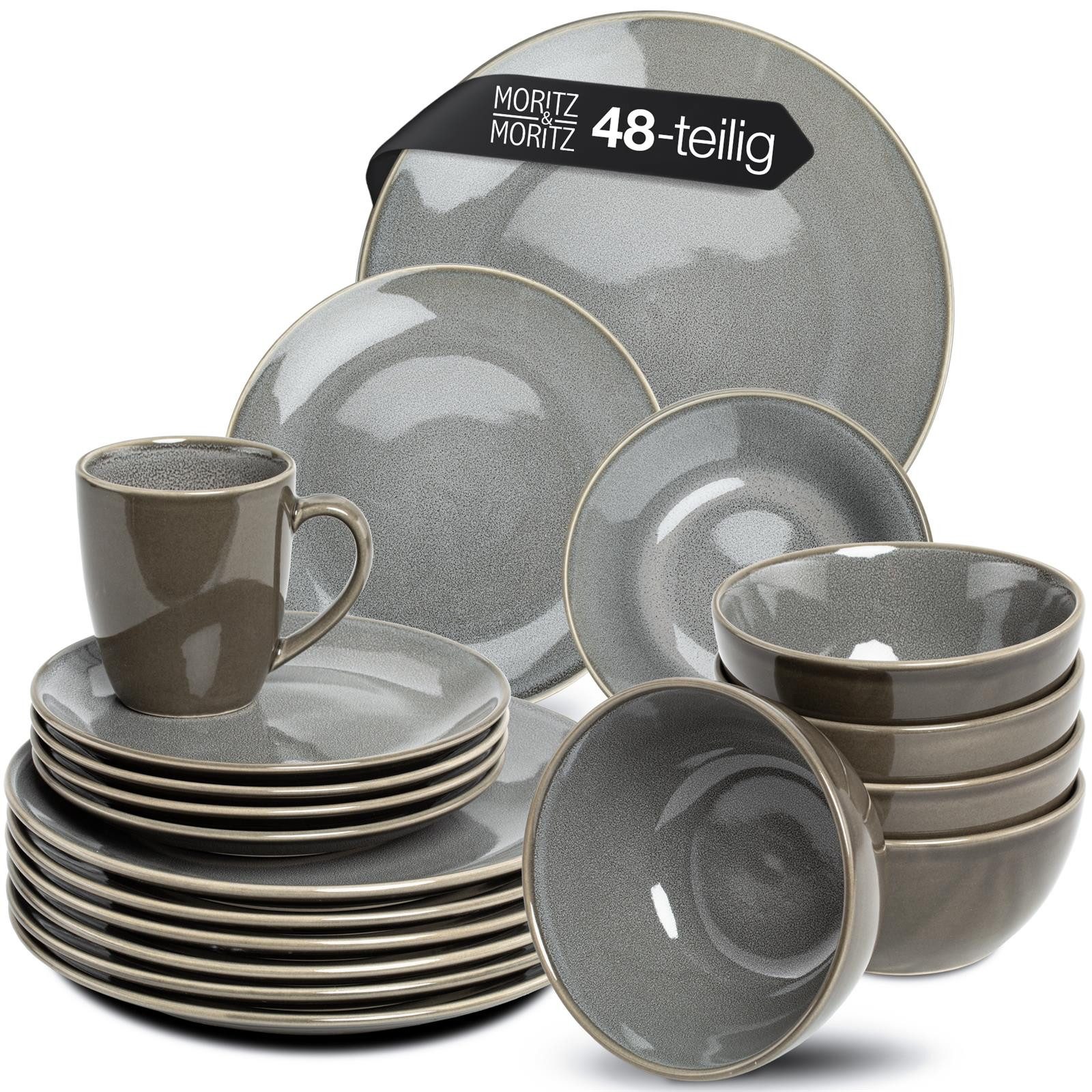 Moritz & Moritz Tafelservice SENSE grau Geschirrset (48-tlg), 12 Personen, Steingut, Kombigeschirr für 12 Personen