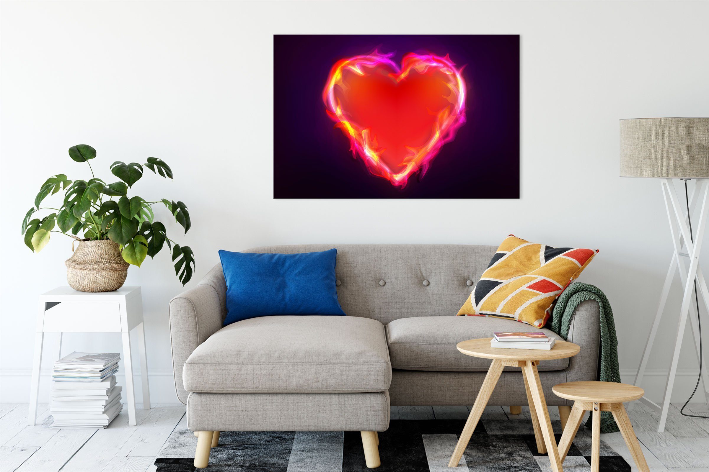 Herz fertig Herz Zackenaufhänger aus Leinwandbild inkl. bespannt, Feuer, St), Leinwandbild (1 Pixxprint aus Feuer