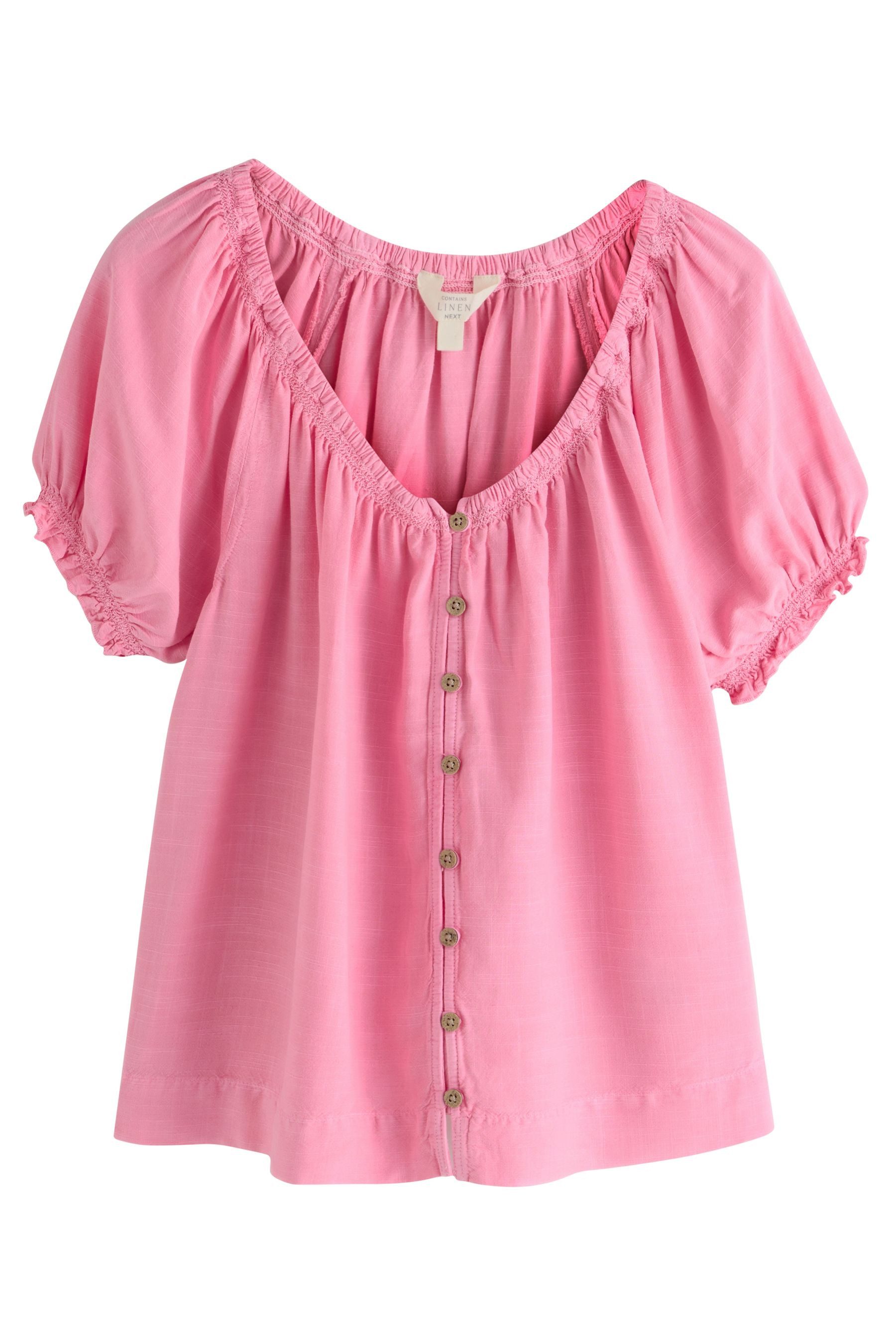 Next Carmenbluse Geknöpftes Bardot-Oberteil mit Puffärmeln (1-tlg) günstig online kaufen