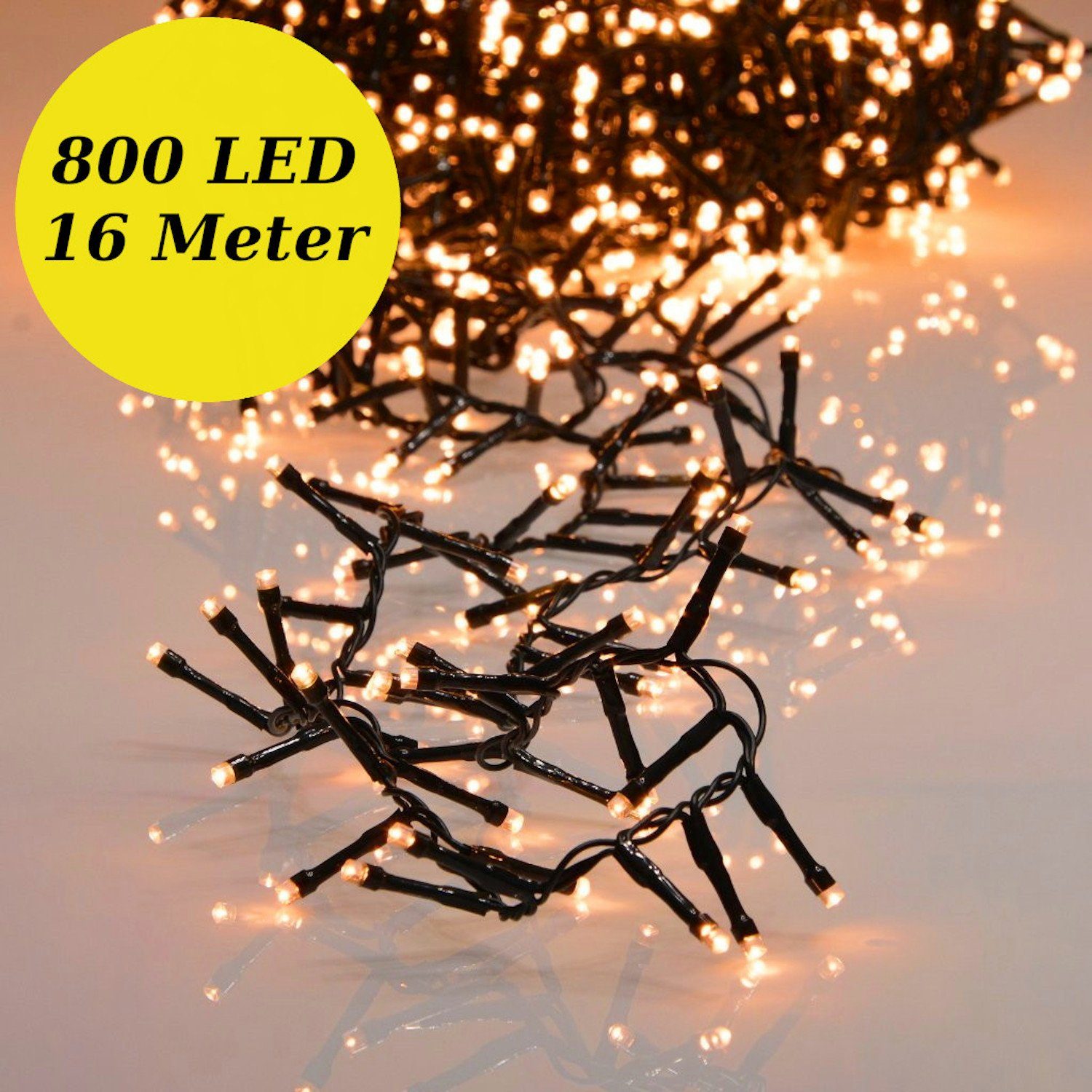 INtrenDU LED-Lichterkette Lichterkette EXTRA warmeiß 800LED 16m, mit itegriertem Timer, Beleuchtungsprogrammen und Memoryfunktion