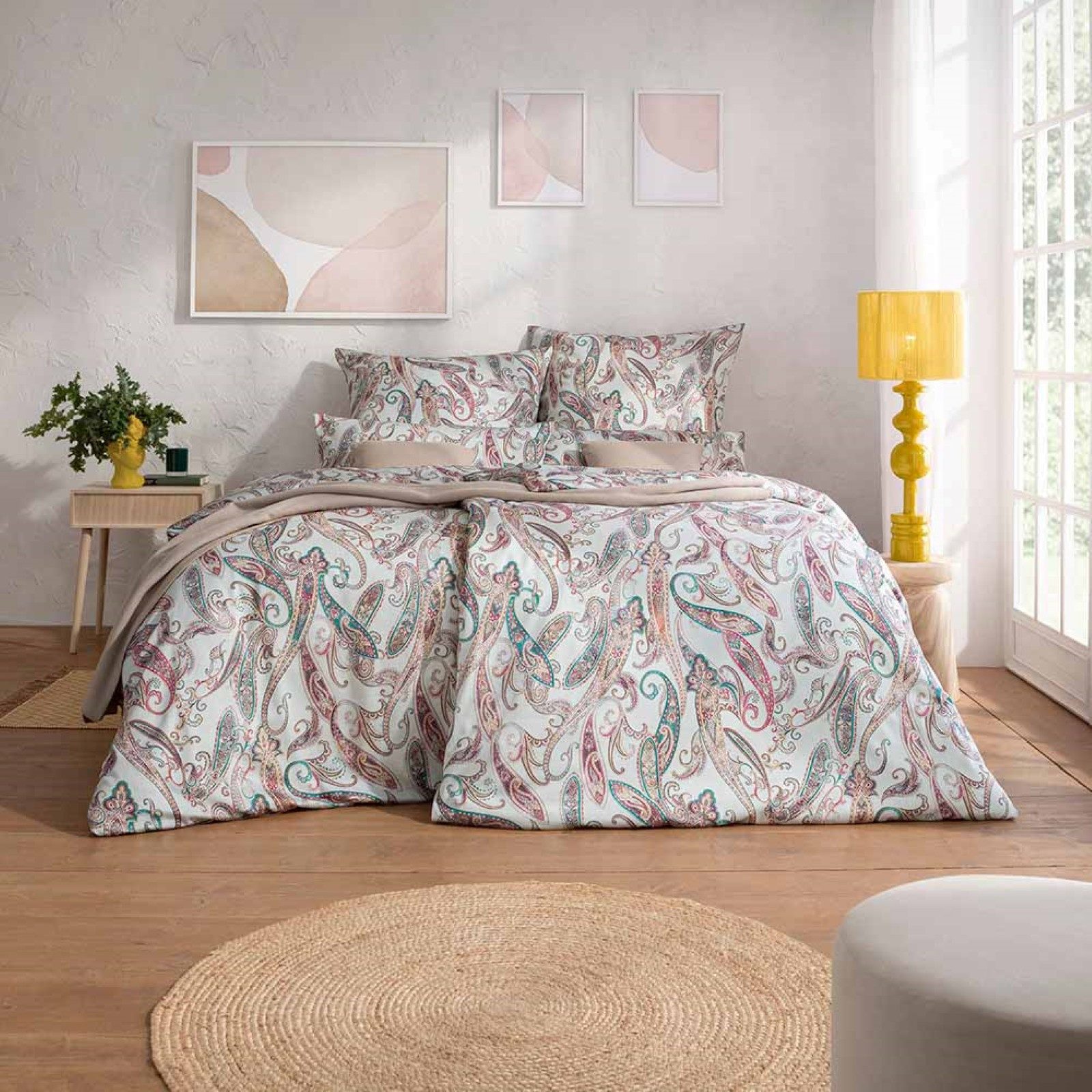 Bettwäsche Estella Mako-Satin Bettwäsche 135x200 Adora grün brunt creme Paisley