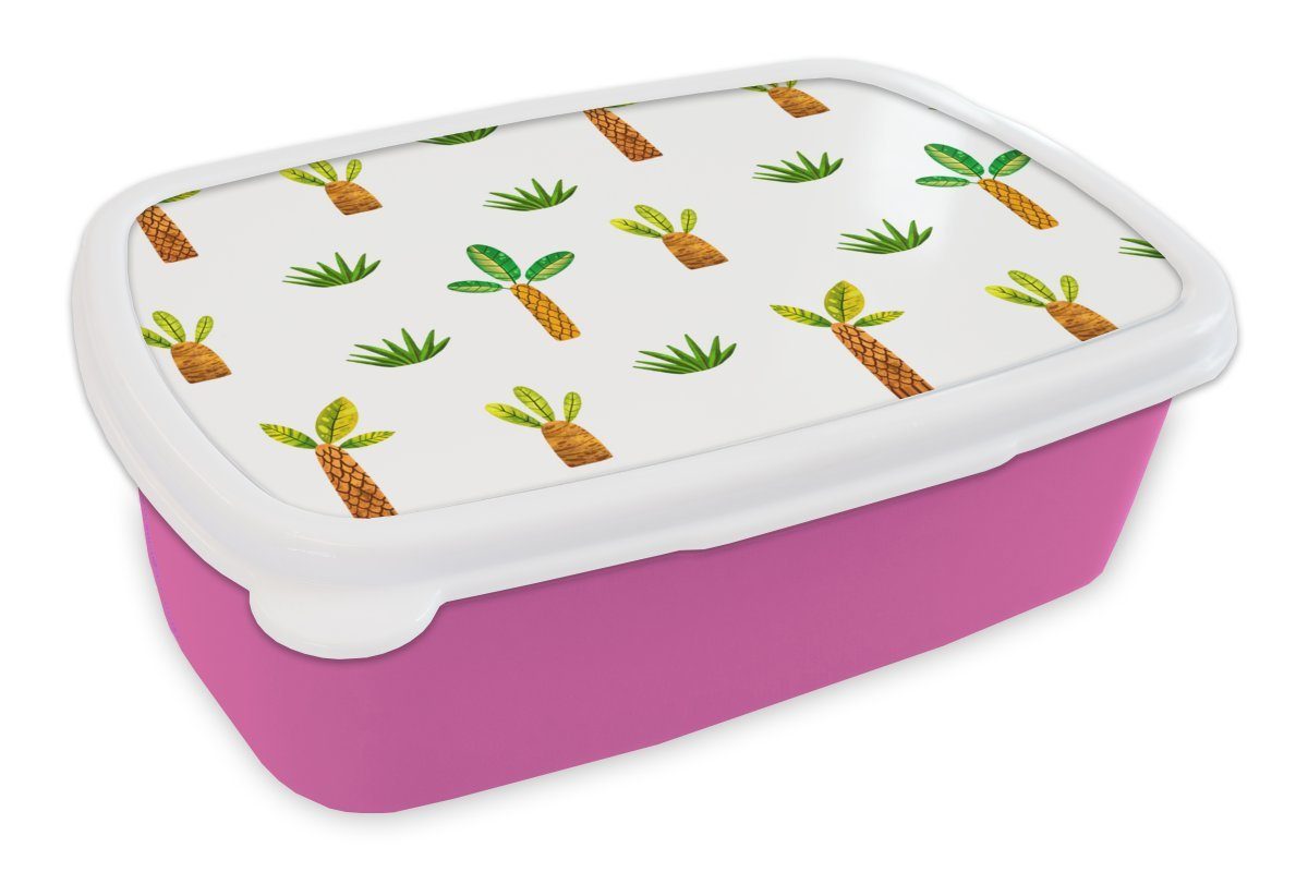 MuchoWow Lunchbox Dschungel Erwachsene, - Snackbox, rosa Mädchen, Brotdose (2-tlg), Baum, für Kunststoff Brotbox Gras Kinder, - Kunststoff