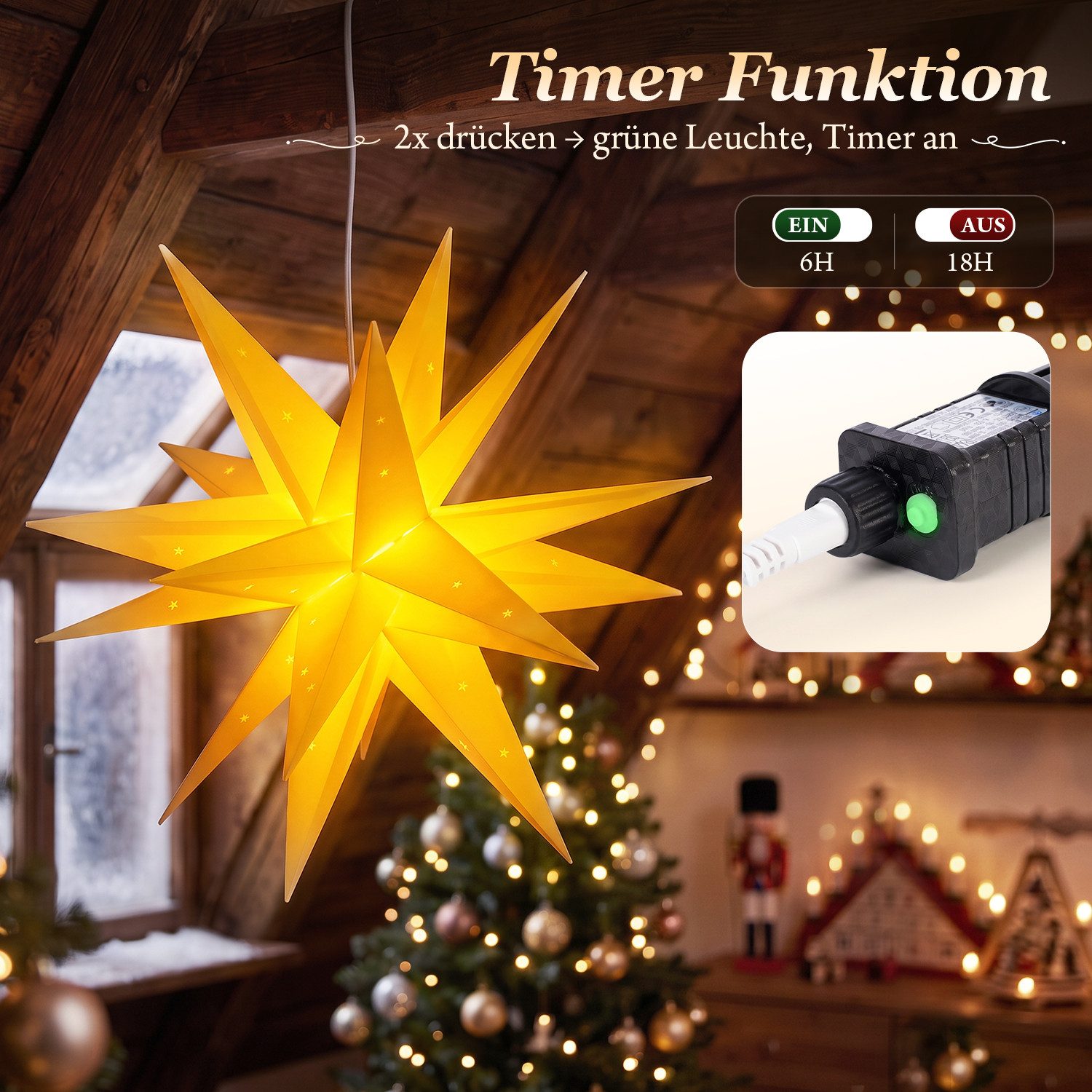 Salcar LED Dekolicht 45/60/75cm 3D Stern Beleuchtet LED Stern Weihnachtsdekoration Fenster – Bild 2 von 5