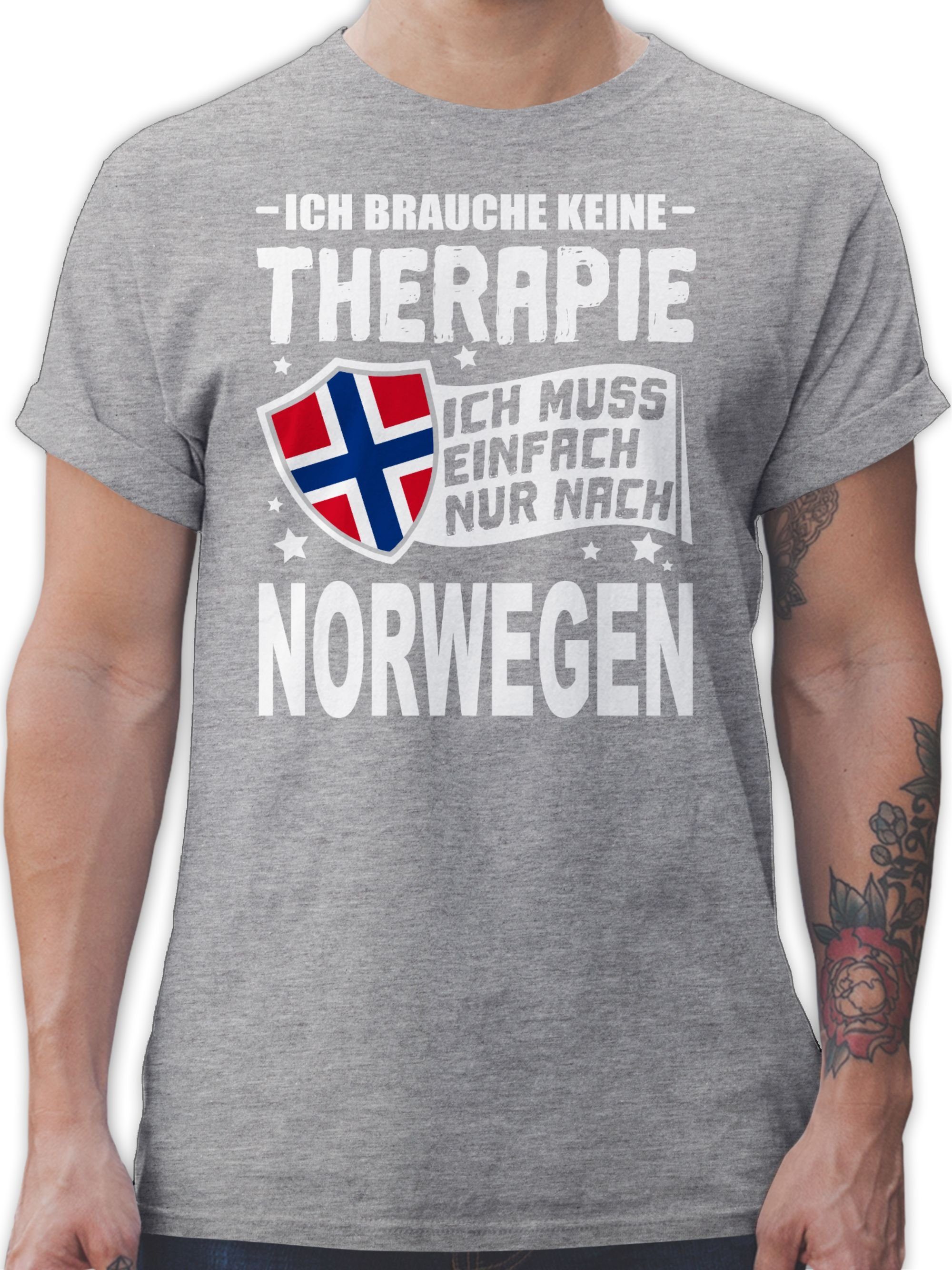 Shirtracer T-Shirt Ich brauche keine Therapie Ich muss einfach nur nach Norwegen - weiß Länder Wappen 3 Grau meliert