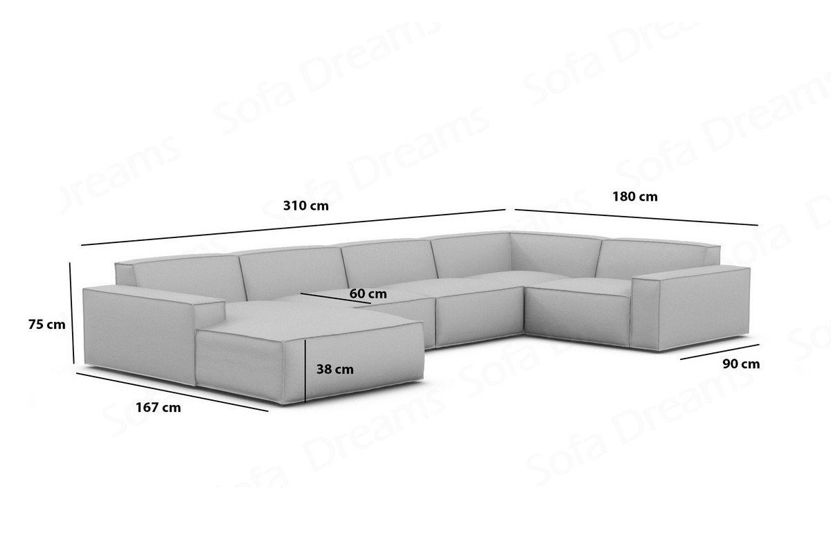 Polstercouch Stoffsofa Sofa mane, Luxus, Loungesofa Formenta mit U Sofa Dreams Polstersofa Wohnlandschaft Designer Strukturstoff Form dunkelgrau37