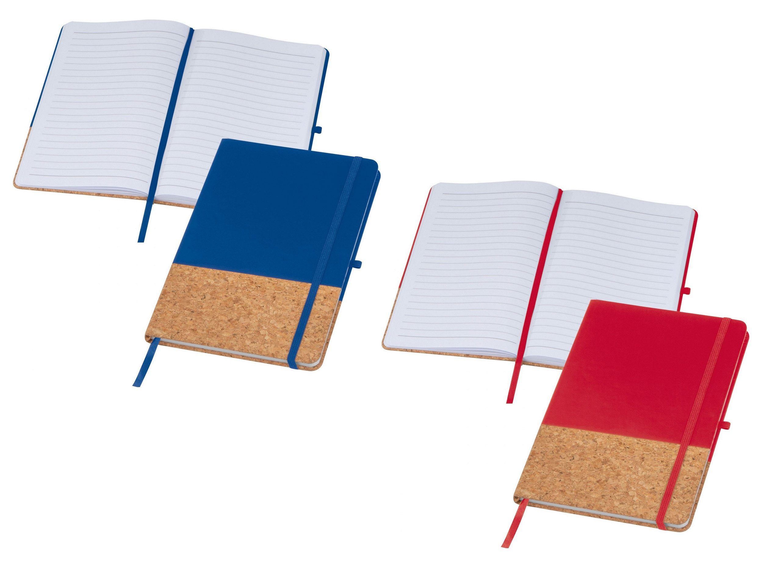 Kugelschreiber 2x Notizbuch mit PU-Kork Cover / A5 / 160 linierte Seiten / je 1x blau