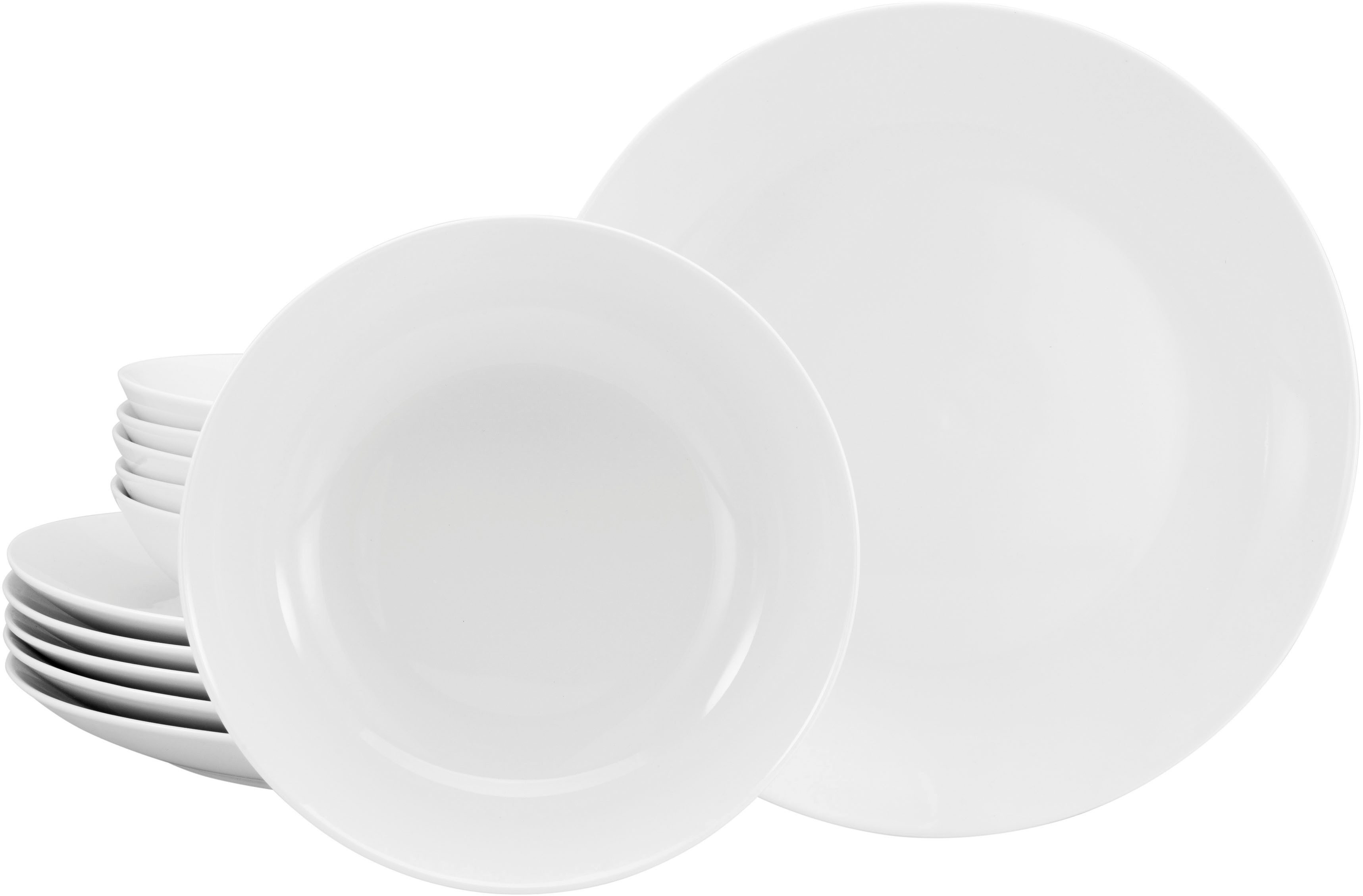 OTTO home Tafelservice Alff (12-tlg), 6 Personen, Porzellan, Teller Set, Geschirr-Set, harmonische, trendige Coupeform