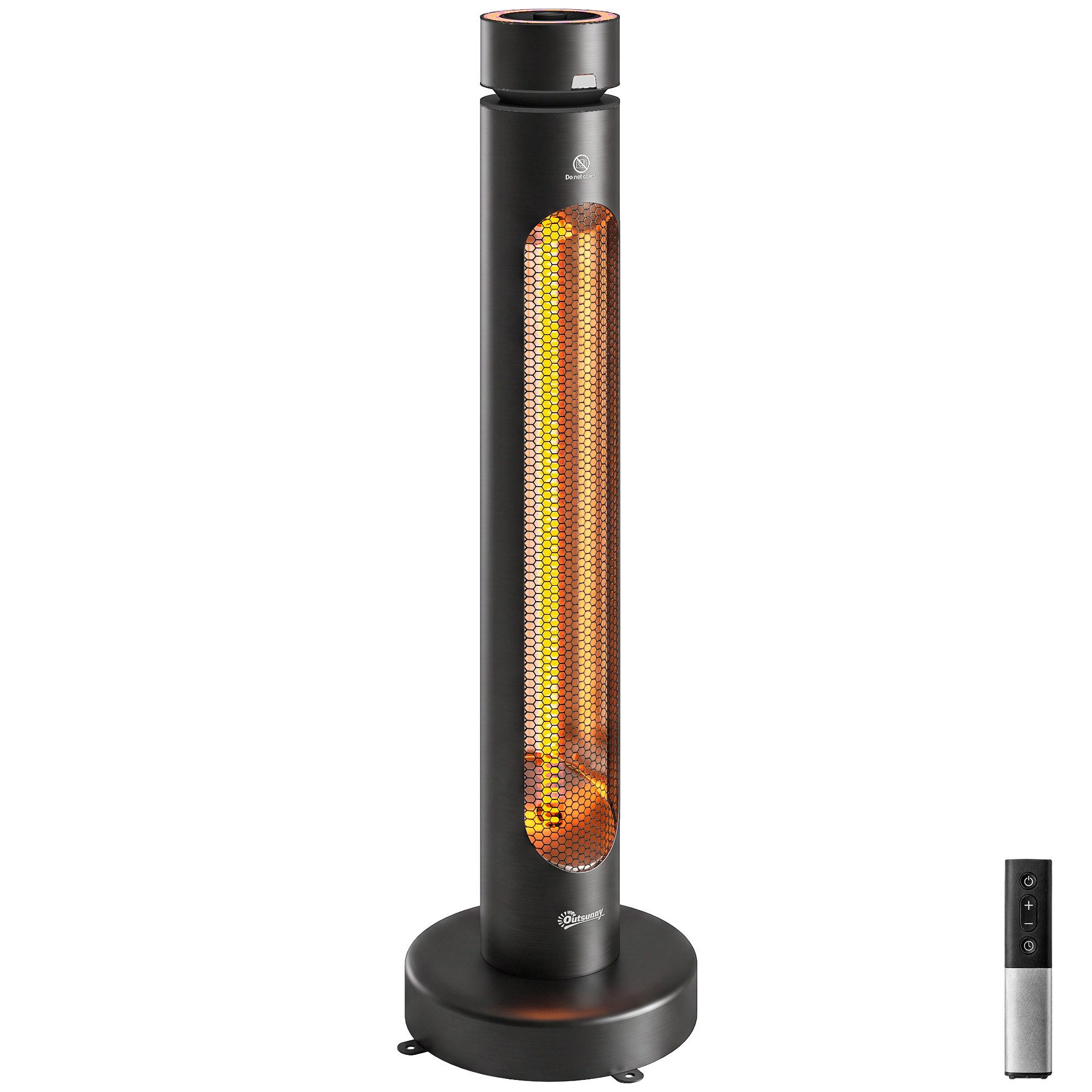 Outsunny Heizstrahler 8 Heizstufen, Timer, für Innen und Außen, 2000 W, Oszillation, Fernbedienung, IP45, Kippschutz – Bild 2 von 5