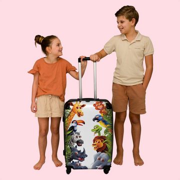 NoBoringSuitcases.com© Koffer Tiere - Grün - Dschungel - Kinder 67x43x25cm, 4 Rollen, Mittelgroßer Koffer für Kinder, Trolley