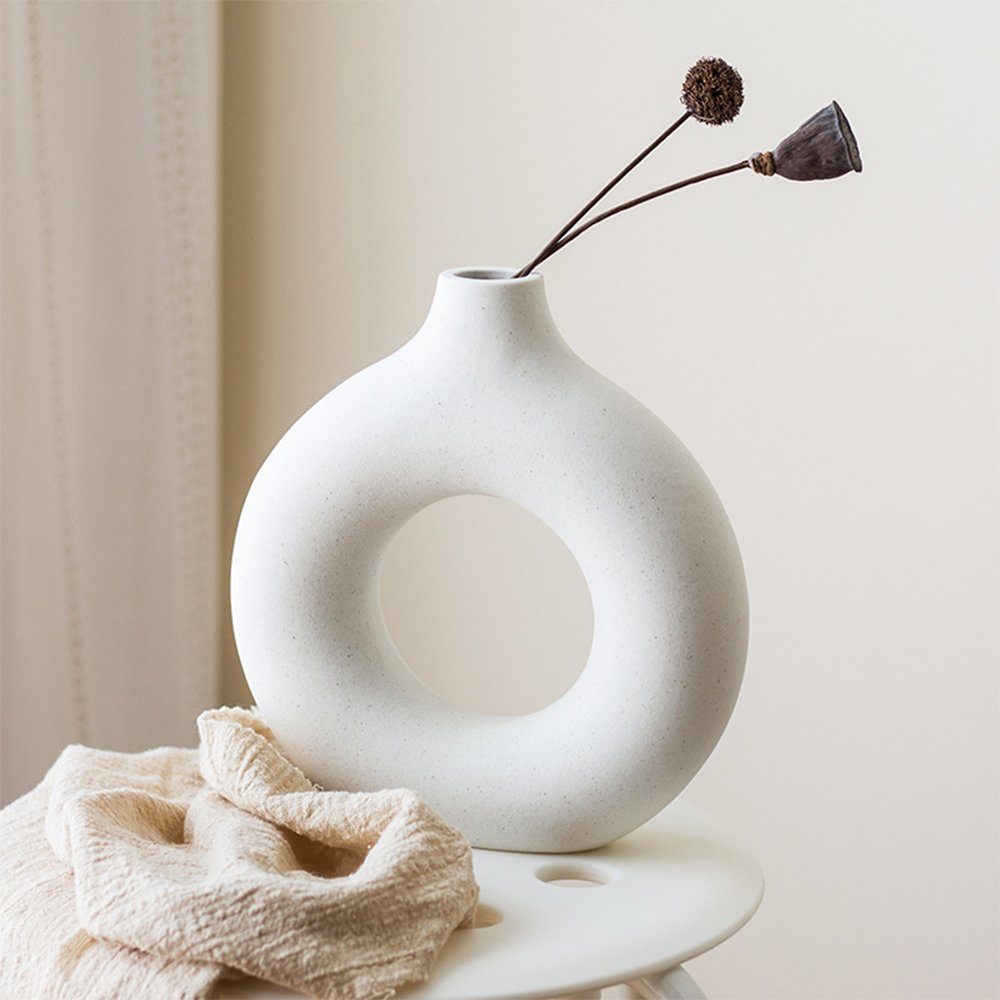 aus NUODWELL für Dekovase Wohnungsdeko Keramik Vase, Weiß Keramik Blumenvasen Stück 2