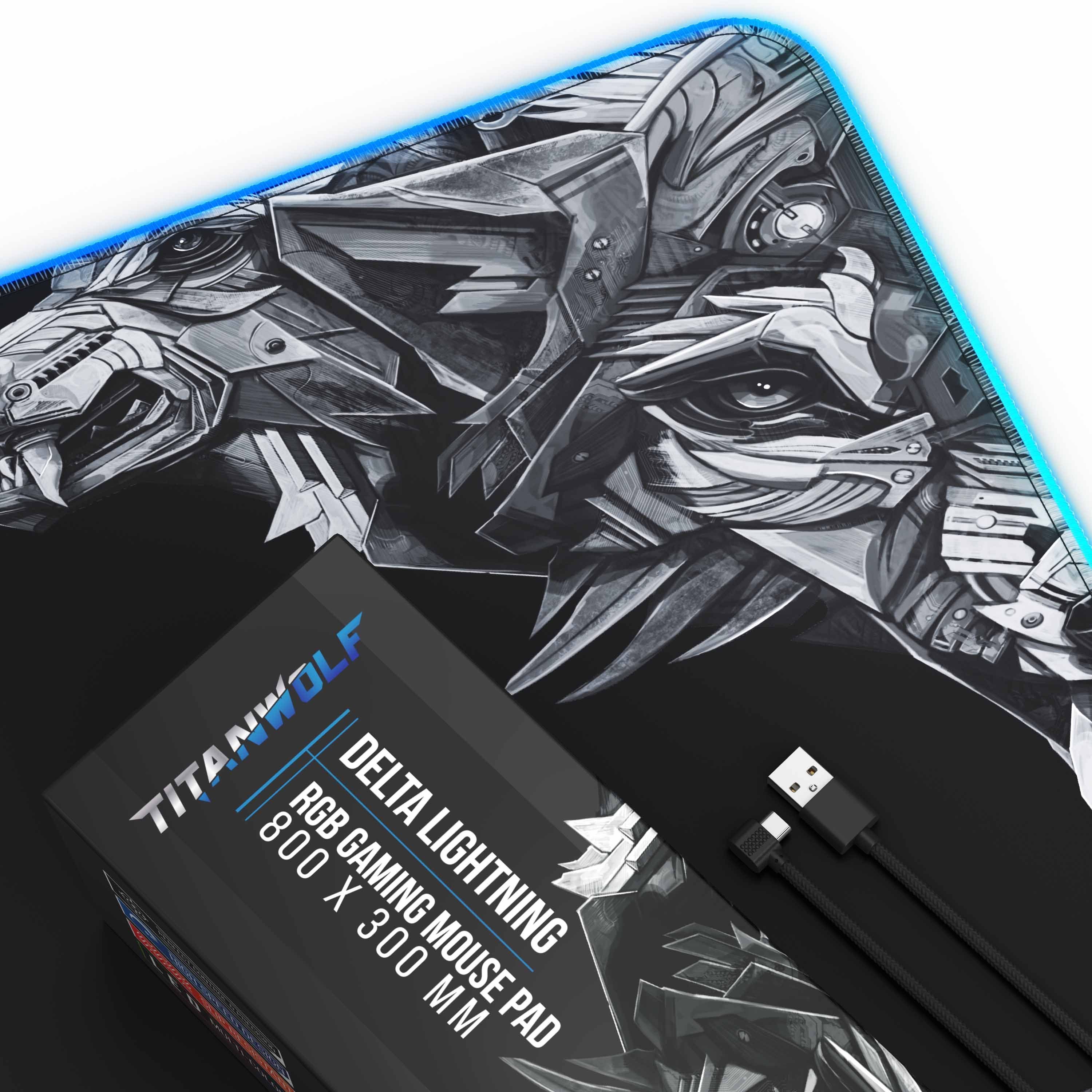 Titanwolf Gaming Mauspad RGB Mousepad 800 x 300 x 3 mm, LED Multi Color XL Tischunterlage, rutschfest, abwaschbar, Geschwindigkeit & Präzision, Titanwolf