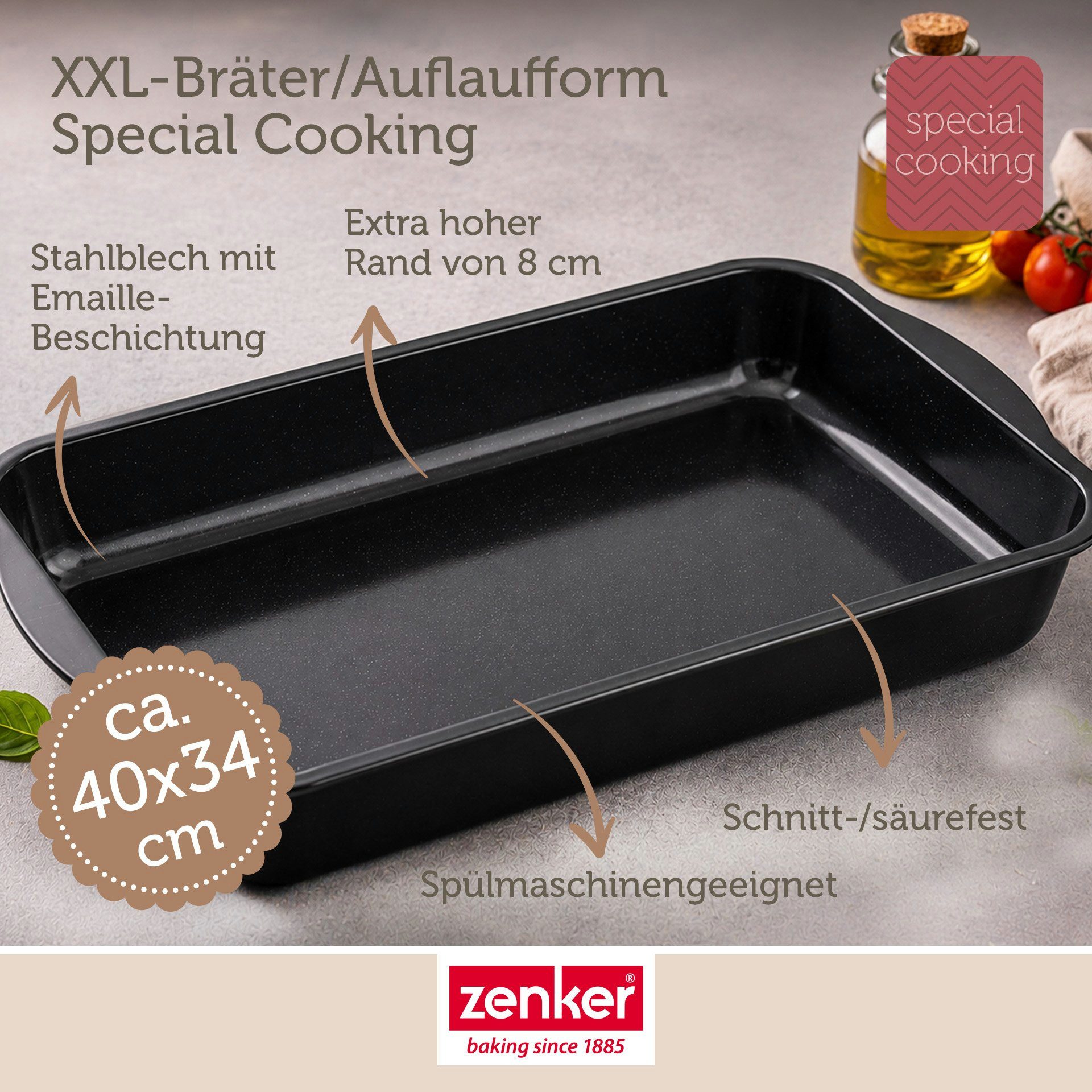 Zenker Bräter XXL-Bräter/Auflaufform aus Emaille