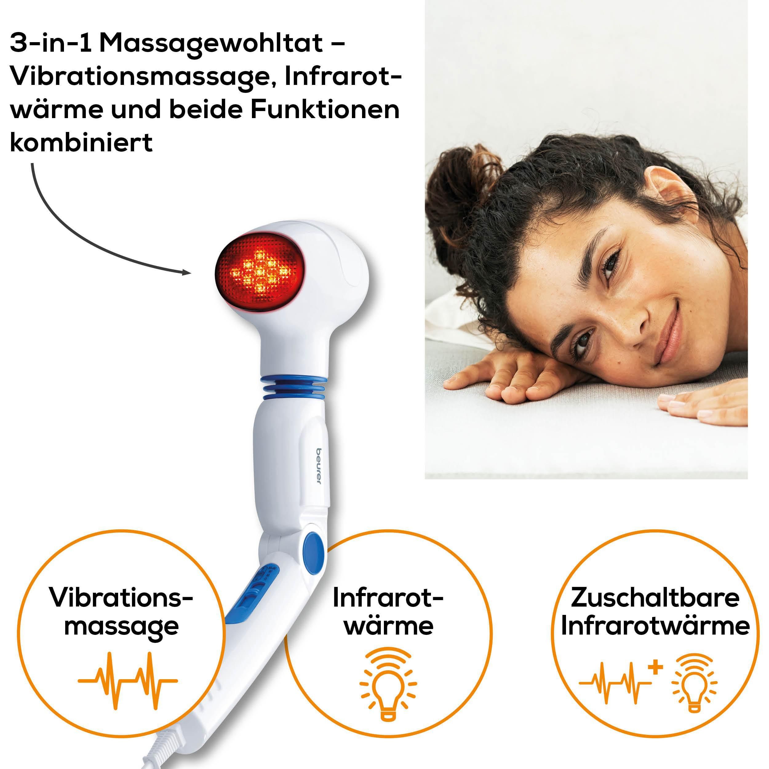 BEURER Massagegerät MG 40 für eine wohltuende Vibrationsmassage mit Infrarotwärme, Ideal für gezielte und punktuelle Massagen an Rücken, Armen, Beinen – Bild 4 von 5