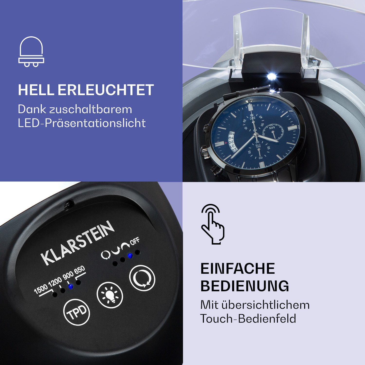 Klarstein Uhrenbeweger St. Gallen ll Premium Uhrenbeweger, Uhrendreher Automatikuhr Beweger Uhrenwender – Bild 5 von 5