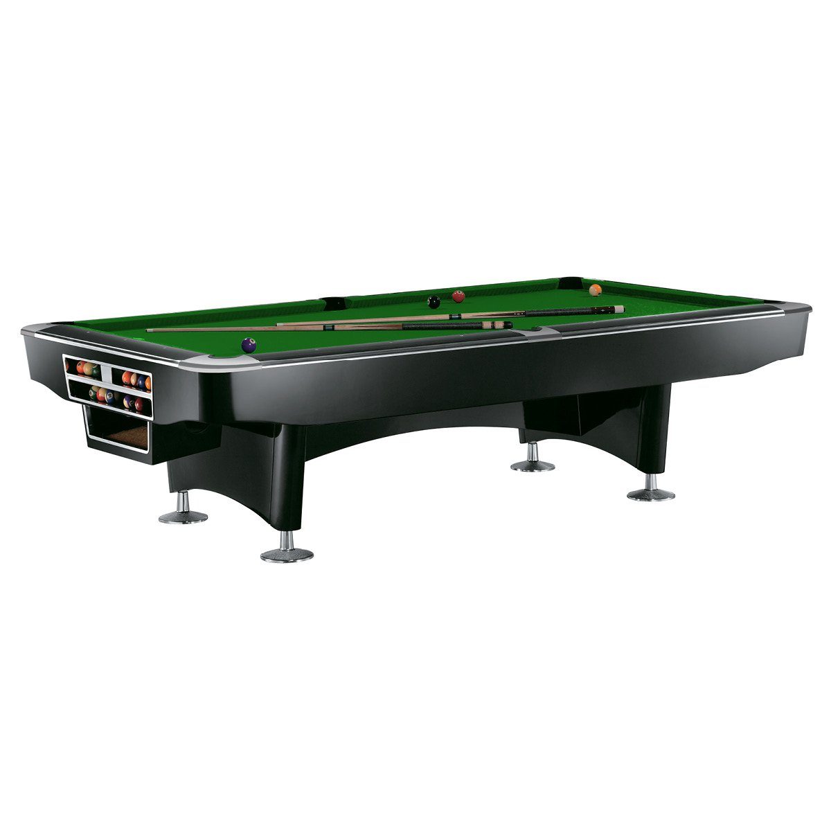 Billiard-Royal Billardtisch Gladiator 8ft. Schwarz, Hochwertige, massive Ausführung in und Gummi Dicke) K / mm Spielfläche aus Billiard-Royal® Qualität), mit langlebige Banden (Hochwertige und 3-teiliger Naturschieferplatte (30 beliebter 55 Ballauffangtaschen aus Echtleder