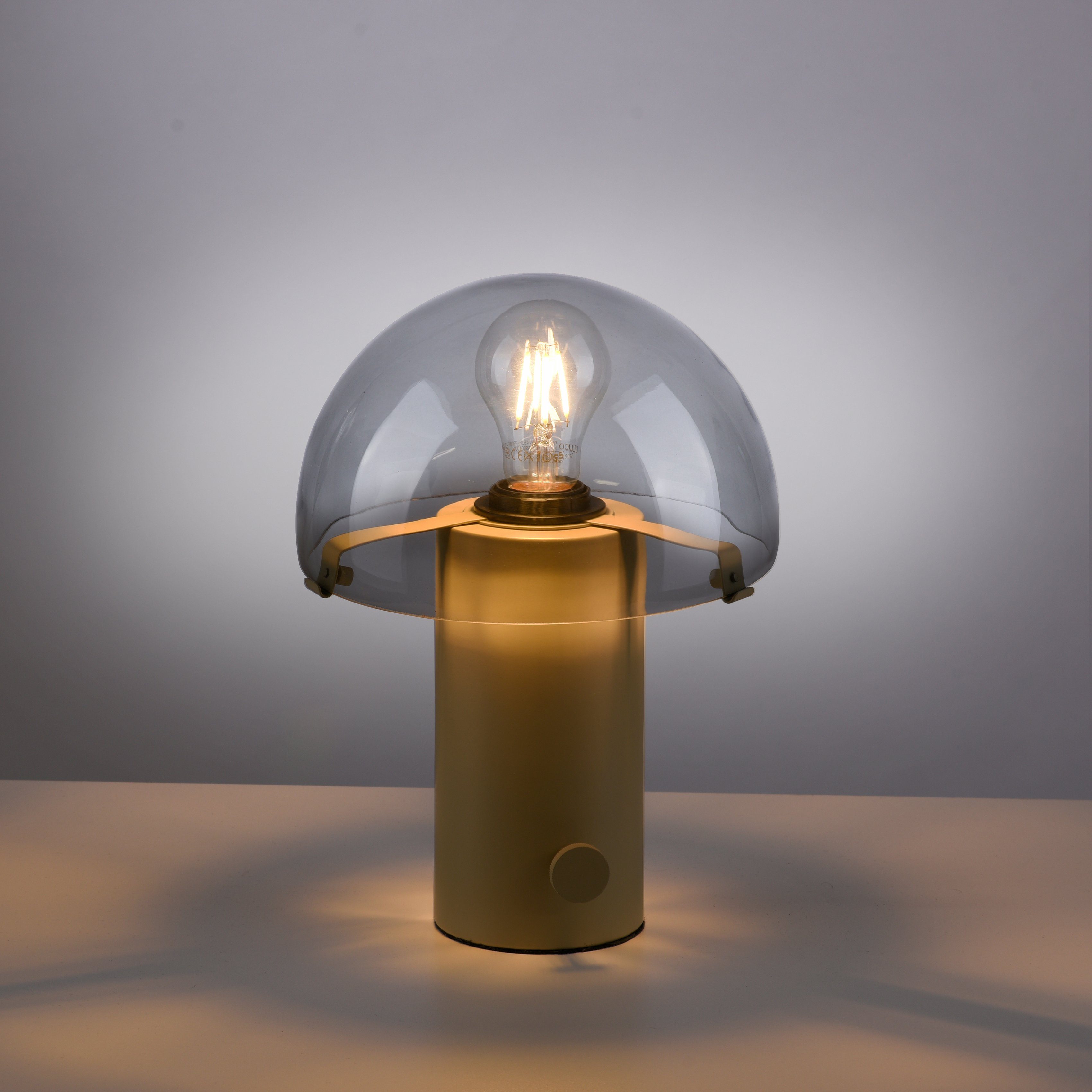 Drehschalter, Pilzlampe Skickja, beige/rauchglas Tischleuchte skandinavisch ohne Ein-/Ausschalter, Leuchtmittel, andas Tischlampe E27,