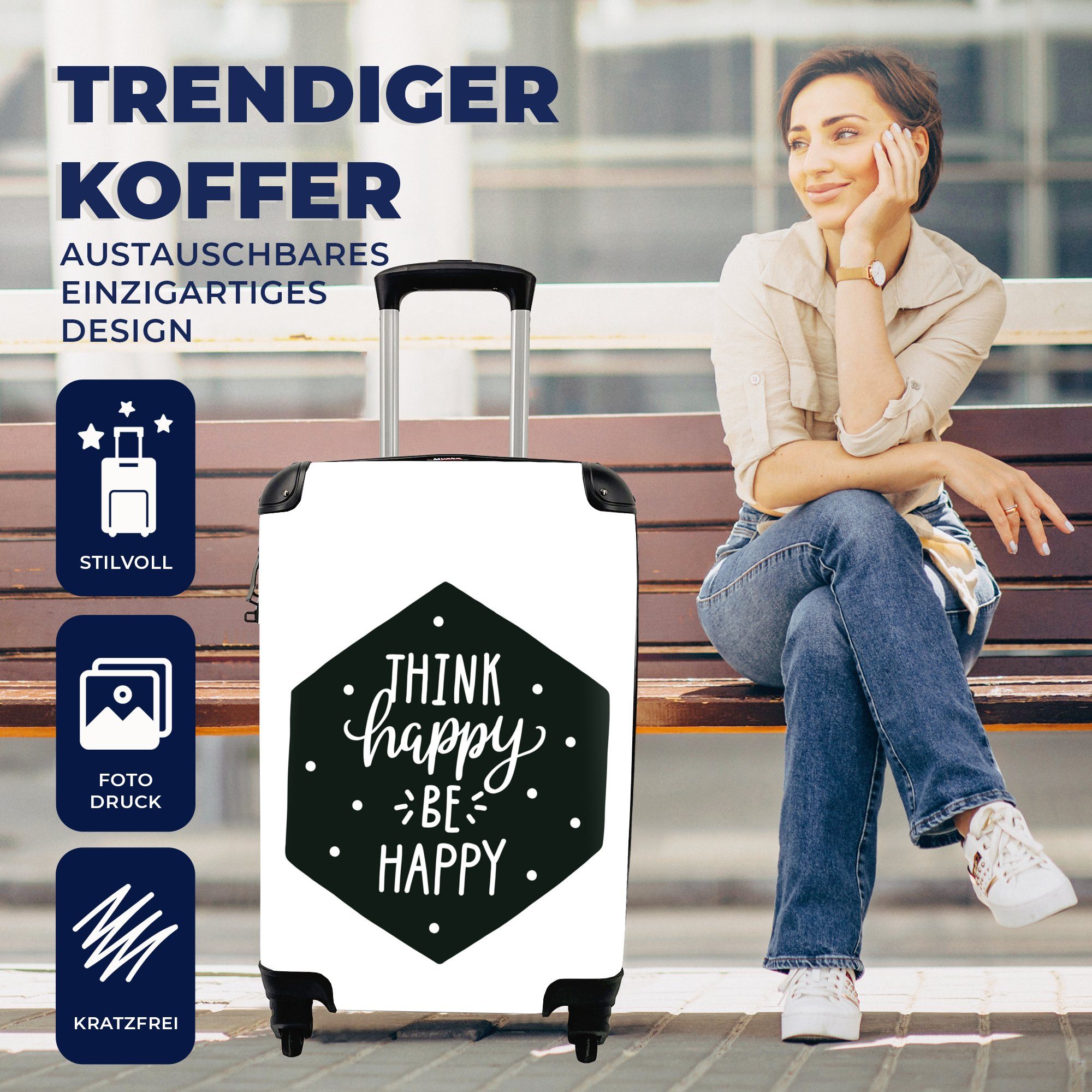 MuchoWow Handgepäckkoffer Zitat - Mädchen für Trolley, 4 - Rollen, - Handgepäck Baby rollen, Reisetasche Kinder, Jungen - - - Glücklich mit Kind Reisekoffer Ferien