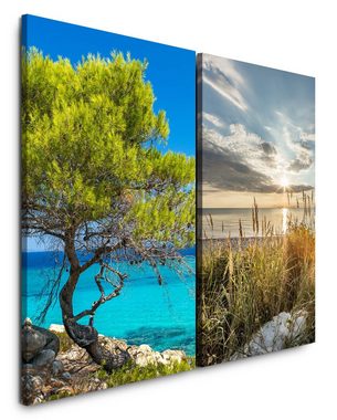 Sinus Art Leinwandbild 2 Bilder je 60x90cm Griechenland Chalkidiki Süden Mittelmeer Urlaub Sommer Sonnenaufgang