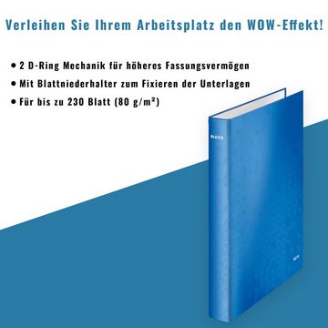 LEITZ Aktenordner WOW Ringbuch, für bis zu 230 Blätter A4 (80 g/m), 2D-Ring Mechanik