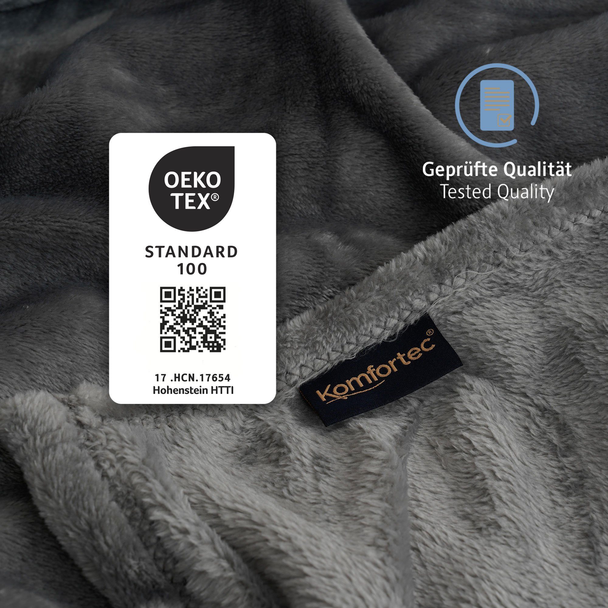 Oeko-TEX Flauschige Komfortec, geeignet Kuscheldecke, Super Zertifiziert, Extra Fleecedecke, Wohndecke Sofadecke, Weich, Allergiker Warme Grau