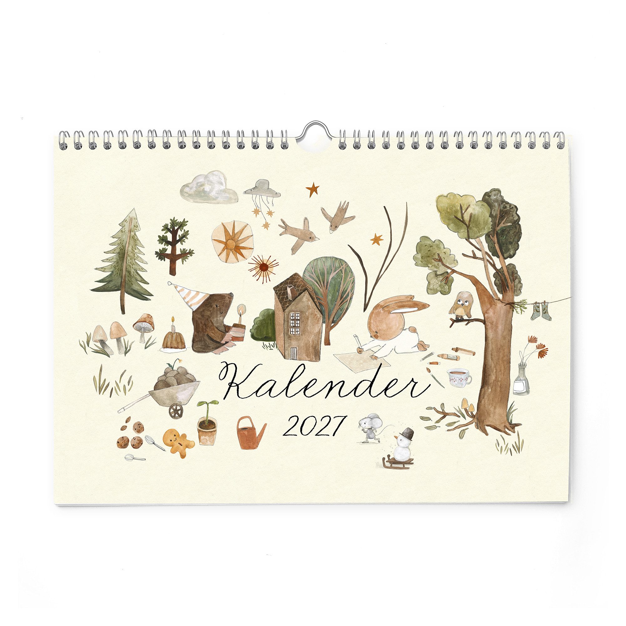 Pipapier Wandkalender Kalender 2027, süß illustrierter Kalender, Monatskalender, Ivonne Schulz, mit niedlichen Illustrationen