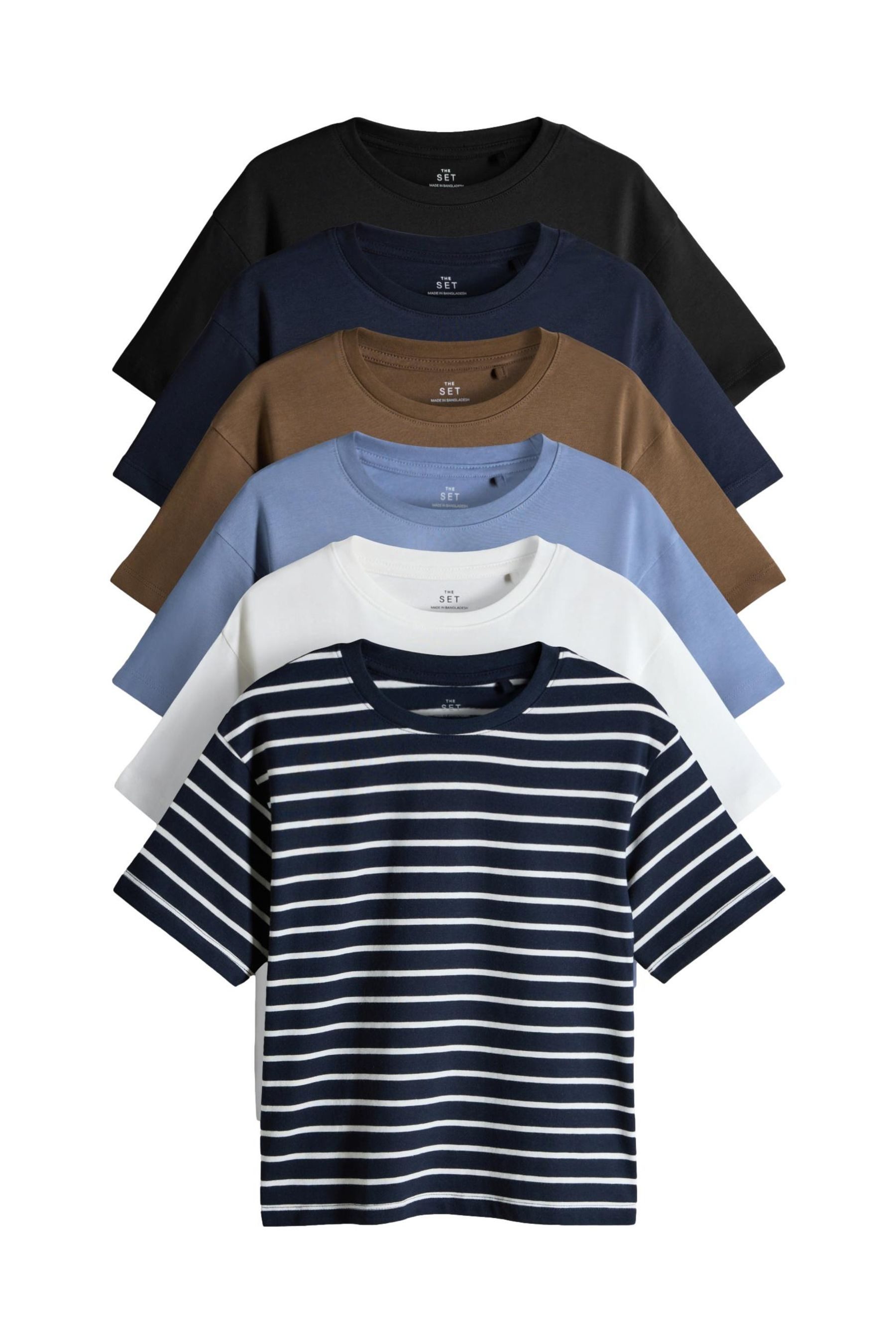 T-Shirt The Set Oversized T-Shirts mit Streifen, 6er-Pack
