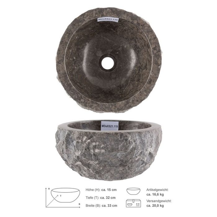 wohnfreuden Aufsatzwaschbecken Marmor Waschbecken EROSI 30 cm grau (Kein Set) 39334_MDaXS21.119