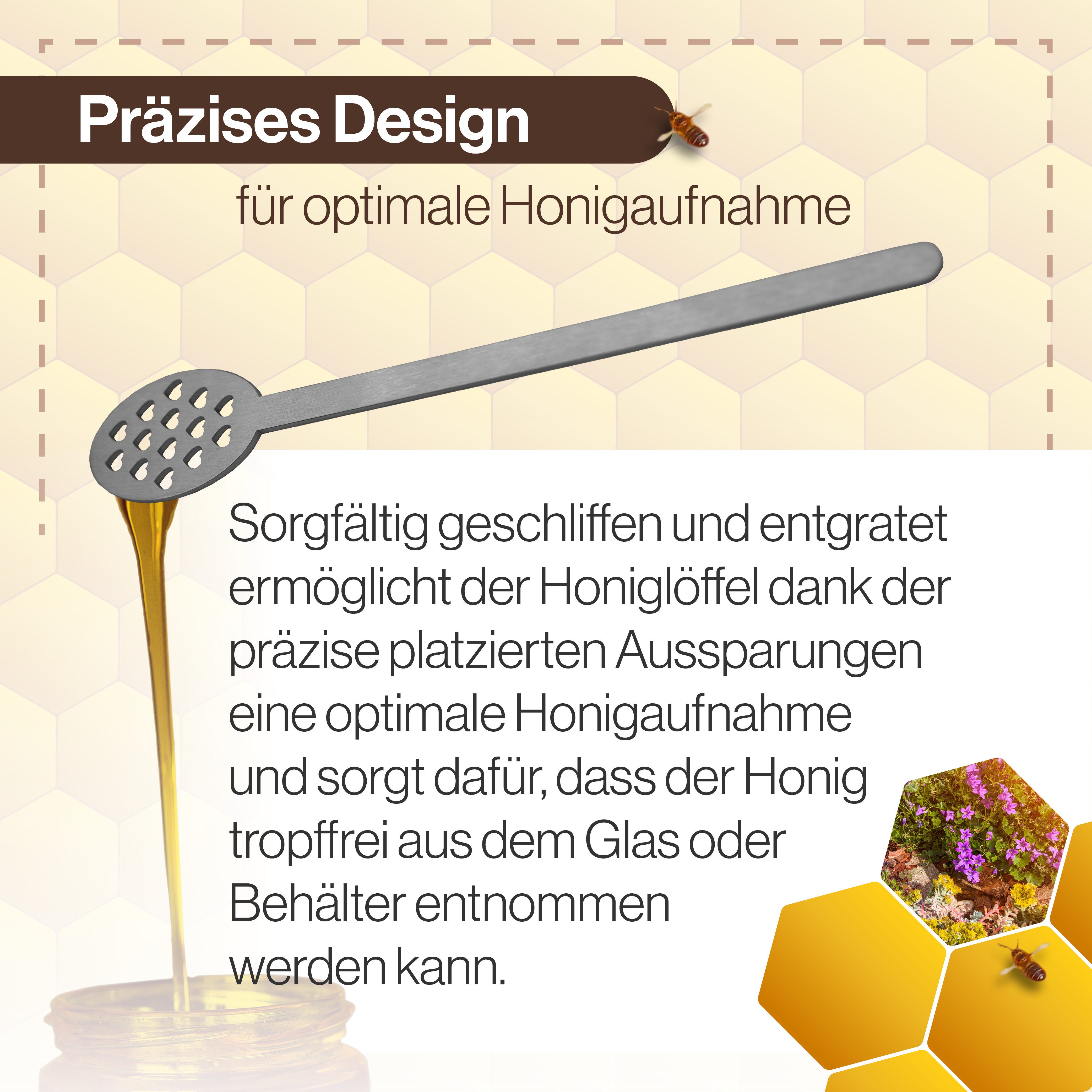 Feuerfest 123 GmbH Servierlöffel Honiglöffel „Herzen“ Edelstahl, Für Honig, Cremehonig oder Sirup - Honey Spoon Honigstab Honigheber – Bild 4 von 5