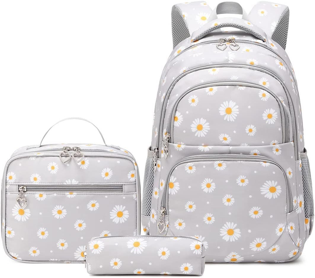 MOPUEA Schulrucksack Schulrucksack Set 3-teilig Wasserabweisend Ergonomisch Atmungsaktiv, Büchertasche Schultasche mit Lunchbox und Federmäppchen Tagesrucksäcke