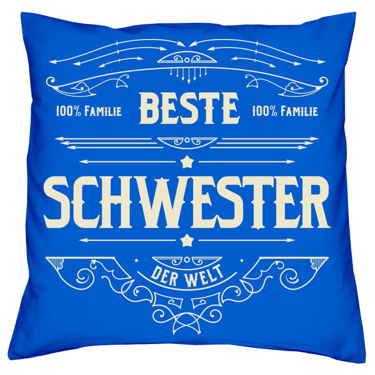 Soreso® Dekokissen Kissen Beste Schwester & Urkunde, Geschenkset Mitbringsel royal-blau