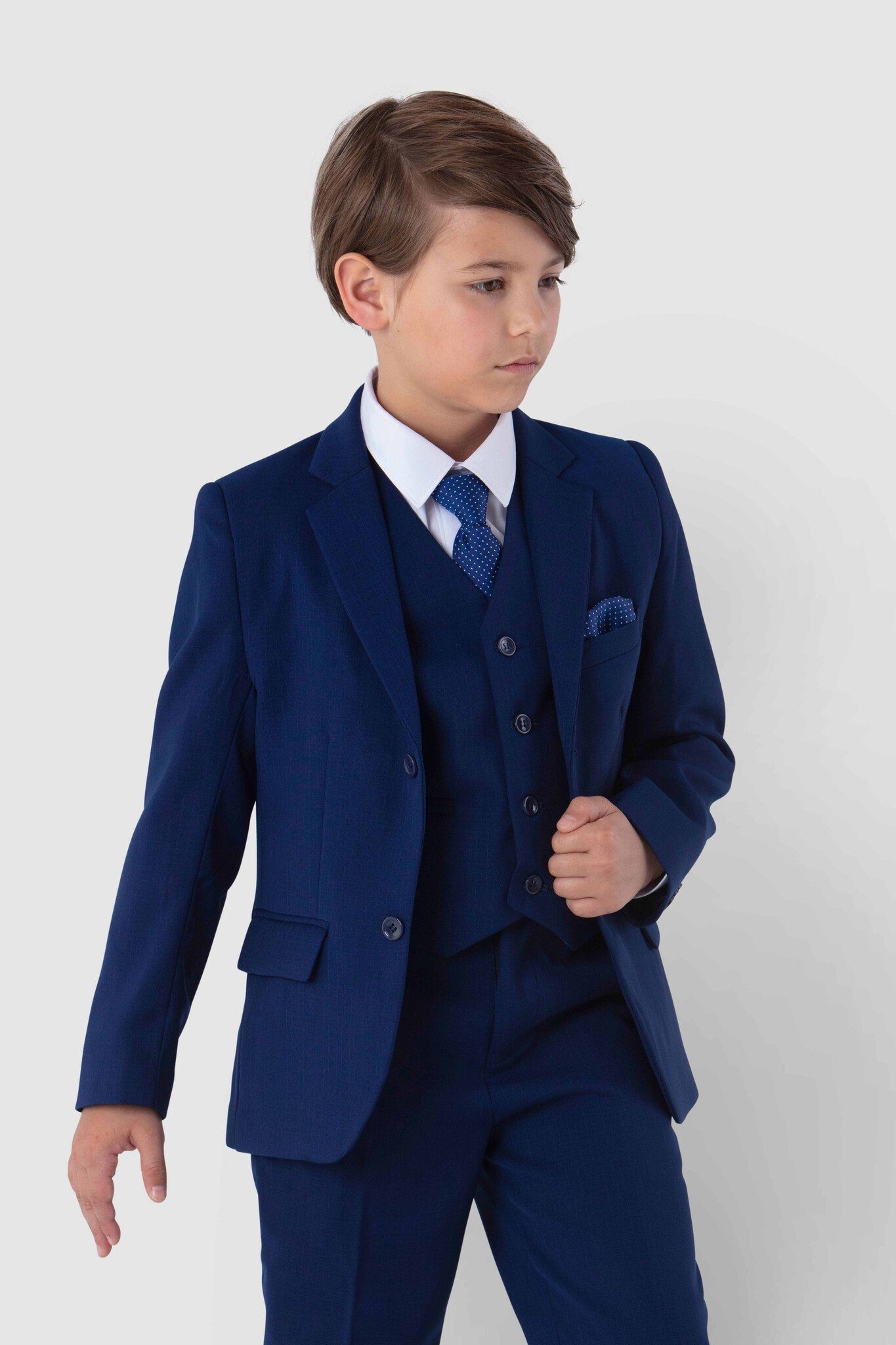 Melli-Trends Kinderanzug Jungenanzug, Kommunionanzug, blau Krawatte, Hemd, (Sakko, Hose 6-teilig) festlich, und elegant Weste