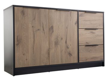MIRJAN24 Kommode Lati 2D3S (mit zwei Drehtüren und drei Schubladen), Metallgriffe in der Farbe Schwarz, 138x41x81 cm